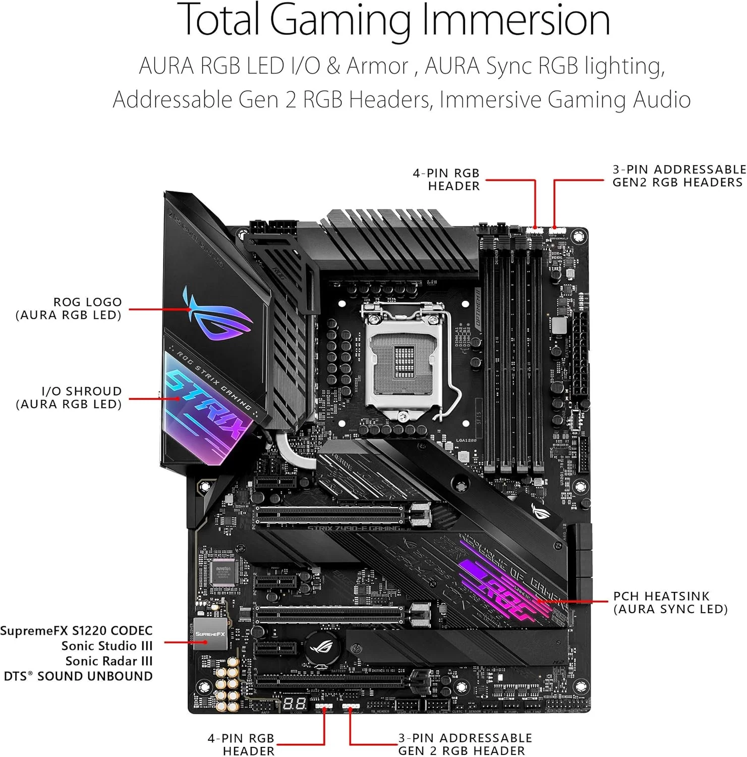 مادربرد گیمینگ ایسوس ROG Strix Z490-E Gaming Z490 با WiFi 6، LGA 1200 (نسل دهم اینتل)، ATX، 14+2 Power Stages، DDR4 4600، اترنت 2.5 گیگابیتی اینتل
