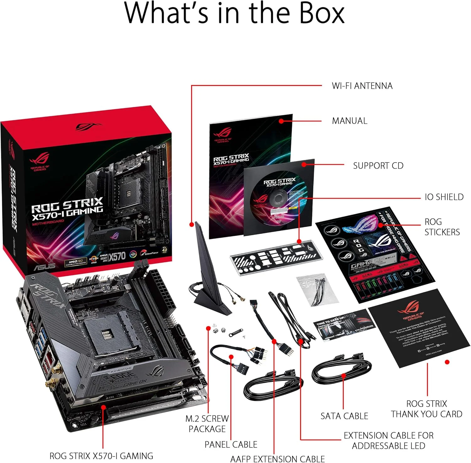 مادربرد گیمینگ ASUS ROG Strix X570-I، مادربرد گیمینگ X570 Mini-ITX، AMD Ryzen 3000 با PCIe 4.0، WiFi 6 (802.11ax)، اینتل گیگابیت اترنت، SATA 6Gb/s