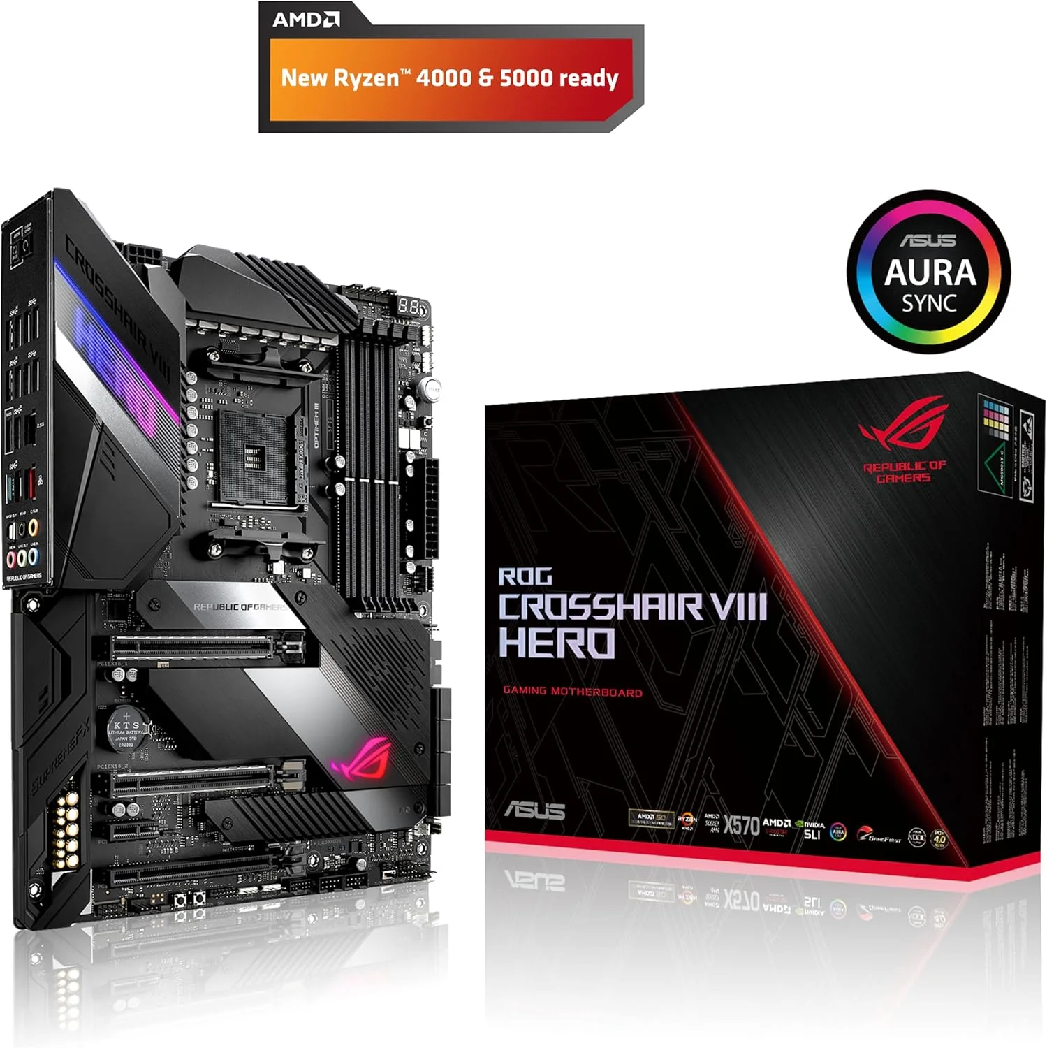 مادربرد ایسوس ROG Crosshair VIII Hero X570 ATX با PCIe 4.0، شبکه LAN یکپارچه 2.5 گیگابیتی، USB 3.2، SATA، M.2، Node و نورپردازی Aura Sync RGB