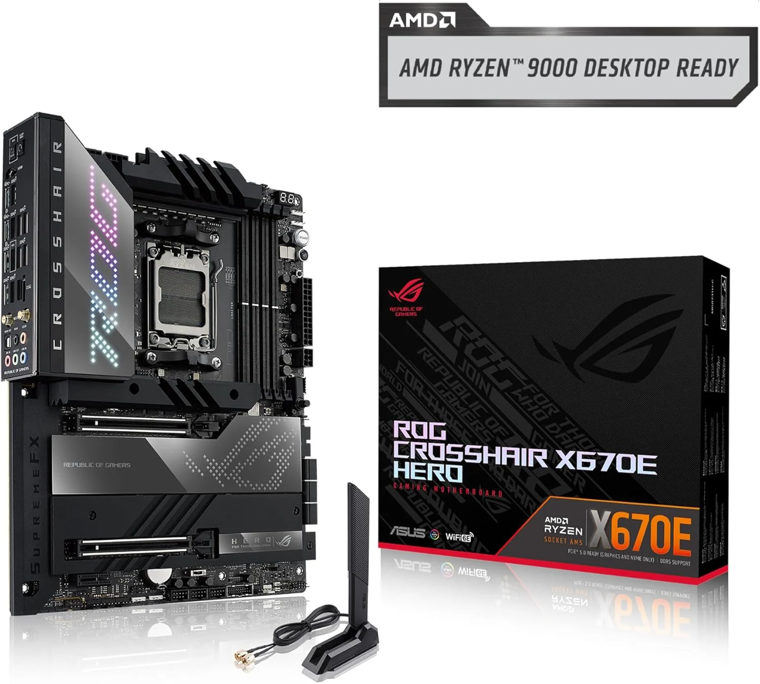 مادربرد گیمینگ ایسوس ROG Crosshair X670E Hero (WiFi 6E) سوکت AM5 (LGA 1718) Ryzen 7000 (مراحل قدرت 18+2، PCIe® 5.0، DDR5، 5 اسلات M.2، USB 3.2 Gen 2x2 پنل جلو، USB4®، Wi-Fi 6E)
