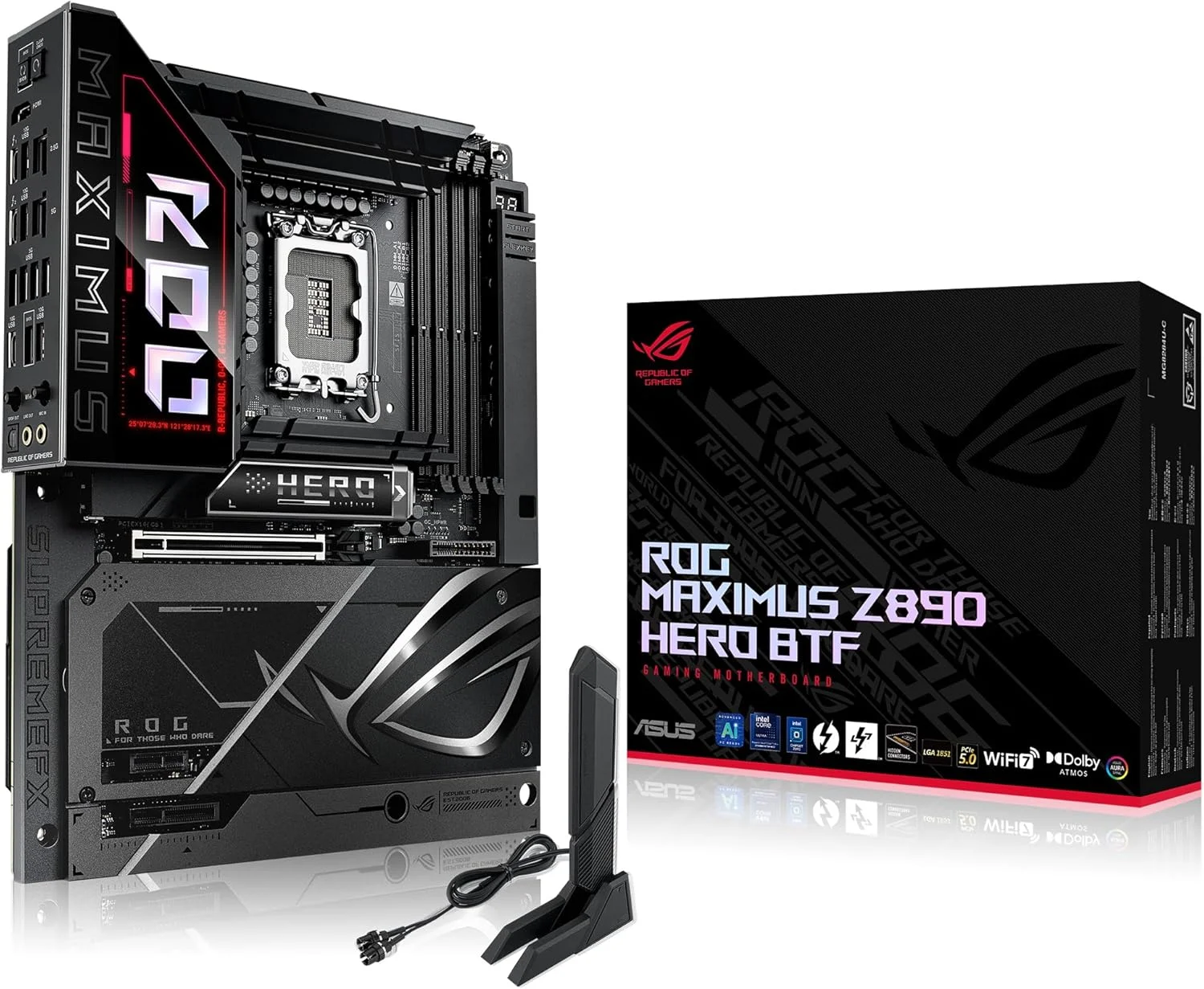 مادربرد ایسوس ROG Maximus Z890 Hero BTF Z890 LGA 1851 ATX، طراحی کانکتور مخفی، آماده برای هوش مصنوعی پیشرفته، 22+1+2 مرحله، DDR5، WiFi 7، LAN 2.5G، 6X M.2، PCIe 5.0، Thunderbolt 4، USB Type-C، هوش مصنوعی