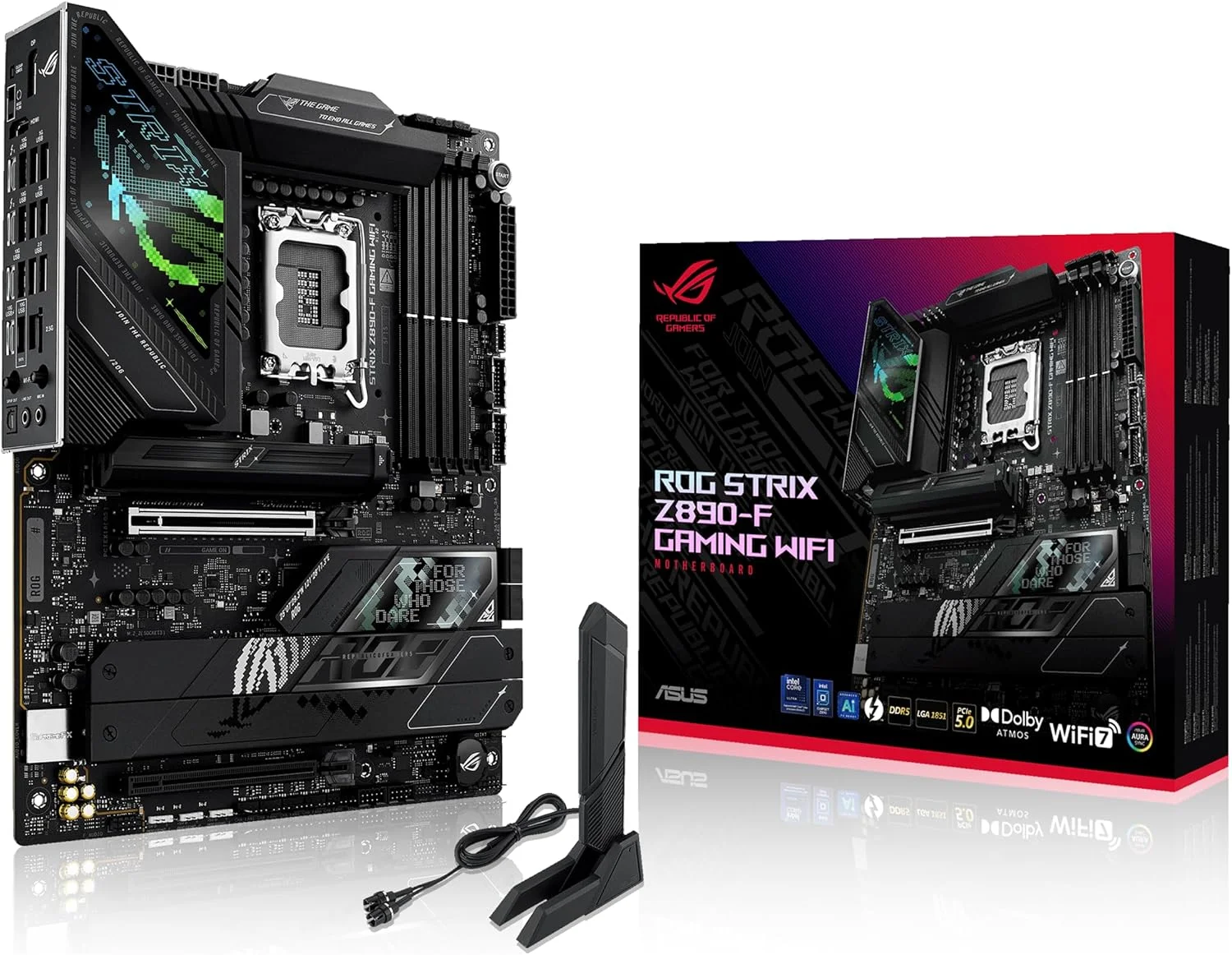 مادربرد ASUS ROG Strix Z890-F Gaming WiFi Intel® Z890 LGA 1851 ATX، آماده برای هوش مصنوعی پیشرفته، 16+2+1+2 مرحله، DDR5، WiFi 7، 5X M.2، Thunderbolt™ 4، USB Type-C®، اورکلاک هوش مصنوعی، خنک کننده و شبکه
