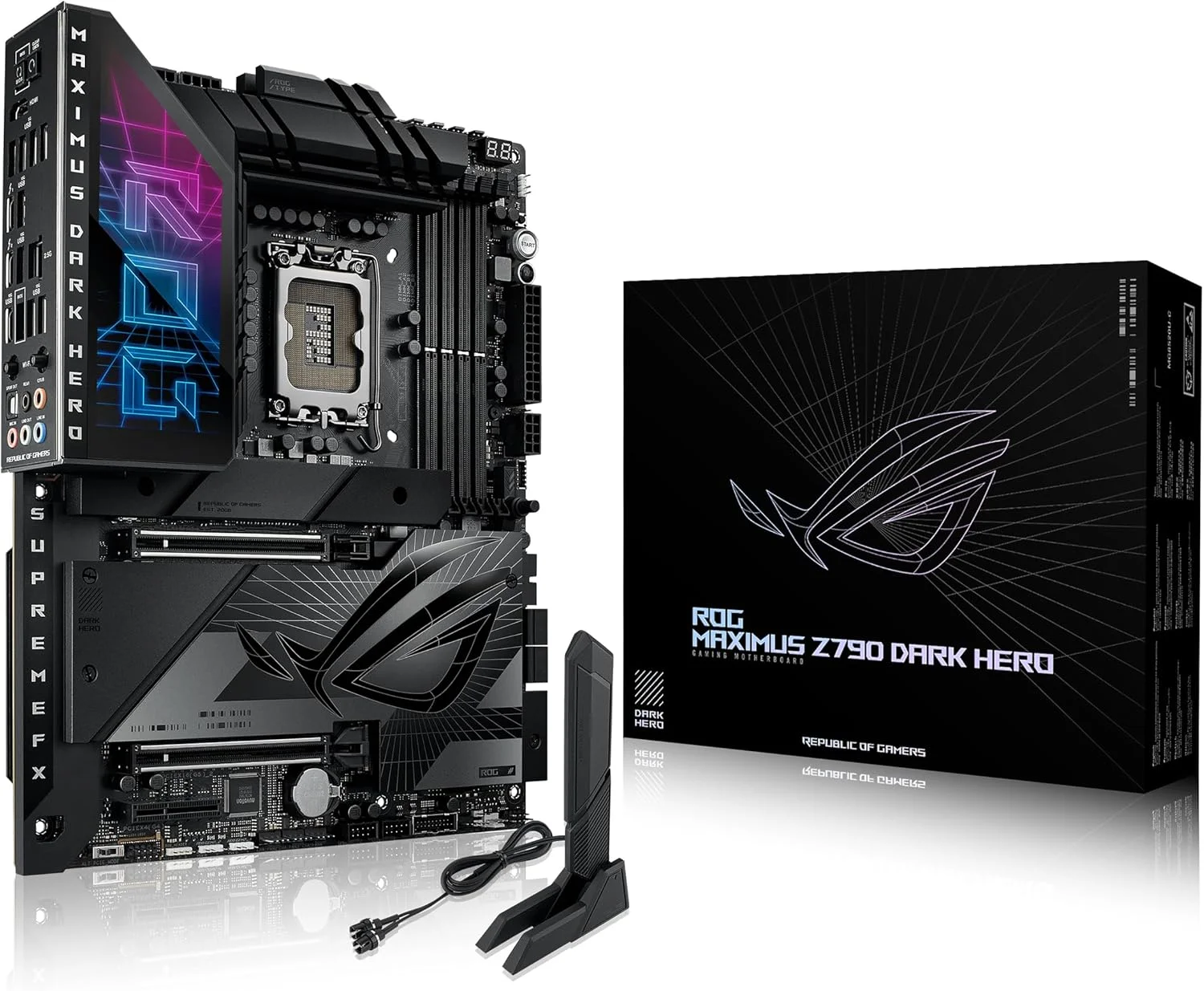 مادربرد گیمینگ ایسوس ROG Maximus Z790 Dark Hero (WiFi 7) LGA 1700 (نسل 14، 13 و 12 اینتل) ATX (PCIe 5.0x16، 5xM.2 Slots، DDR5، 2x Thunderbolt 4 Ports، USB Type-C Front-Panel)
