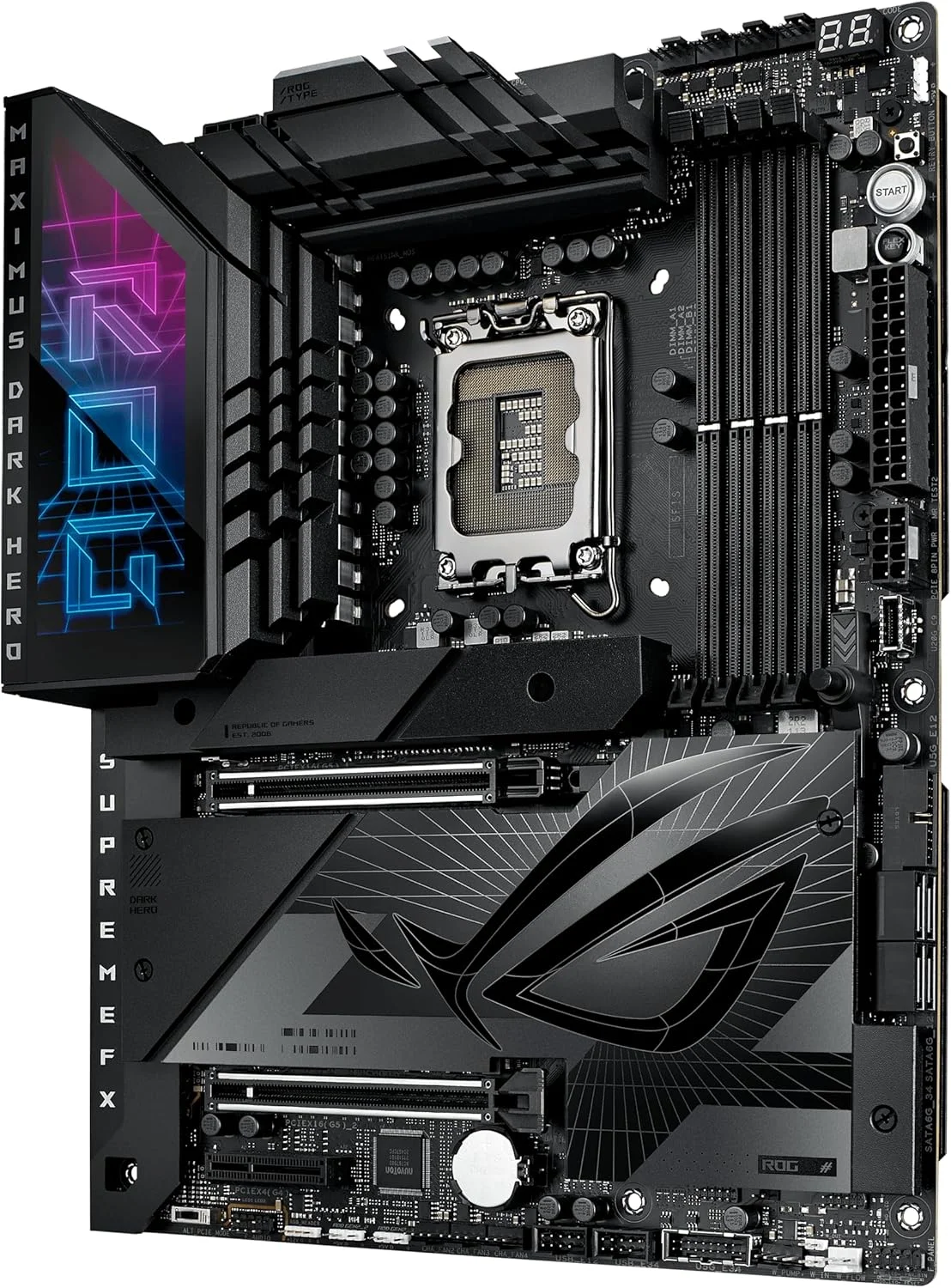 مادربرد گیمینگ ایسوس ROG Maximus Z790 Dark Hero (WiFi 7) LGA 1700 (نسل 14، 13 و 12 اینتل) ATX (PCIe 5.0x16، 5xM.2 Slots، DDR5، 2x Thunderbolt 4 Ports، USB Type-C Front-Panel)