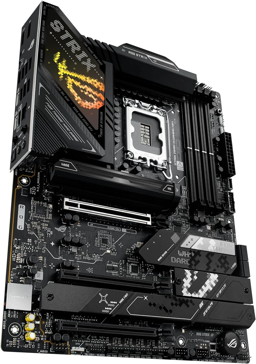 مادربرد ASUS ROG Strix Z890-H Gaming WiFi Z890 LGA 1851 ATX، آماده برای پردازنده های Intel® Core™ Ultra Series 2، دارای هوش مصنوعی پیشرفته، 16+2+1+2 فاز، DDR5، شبکه 5Gb LAN، WiFi 7، 4X M.2، PCIe 5.0، USB Type-C®، اورکلاک هوش مصنوعی