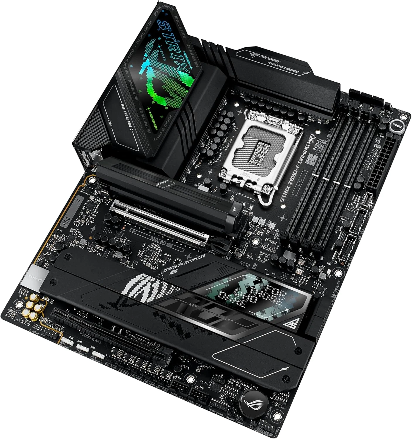 مادربرد ASUS ROG Strix Z890-F Gaming WiFi Intel® Z890 LGA 1851 ATX، آماده برای هوش مصنوعی پیشرفته، 16+2+1+2 مرحله، DDR5، WiFi 7، 5X M.2، Thunderbolt™ 4، USB Type-C®، اورکلاک هوش مصنوعی، خنک کننده و شبکه