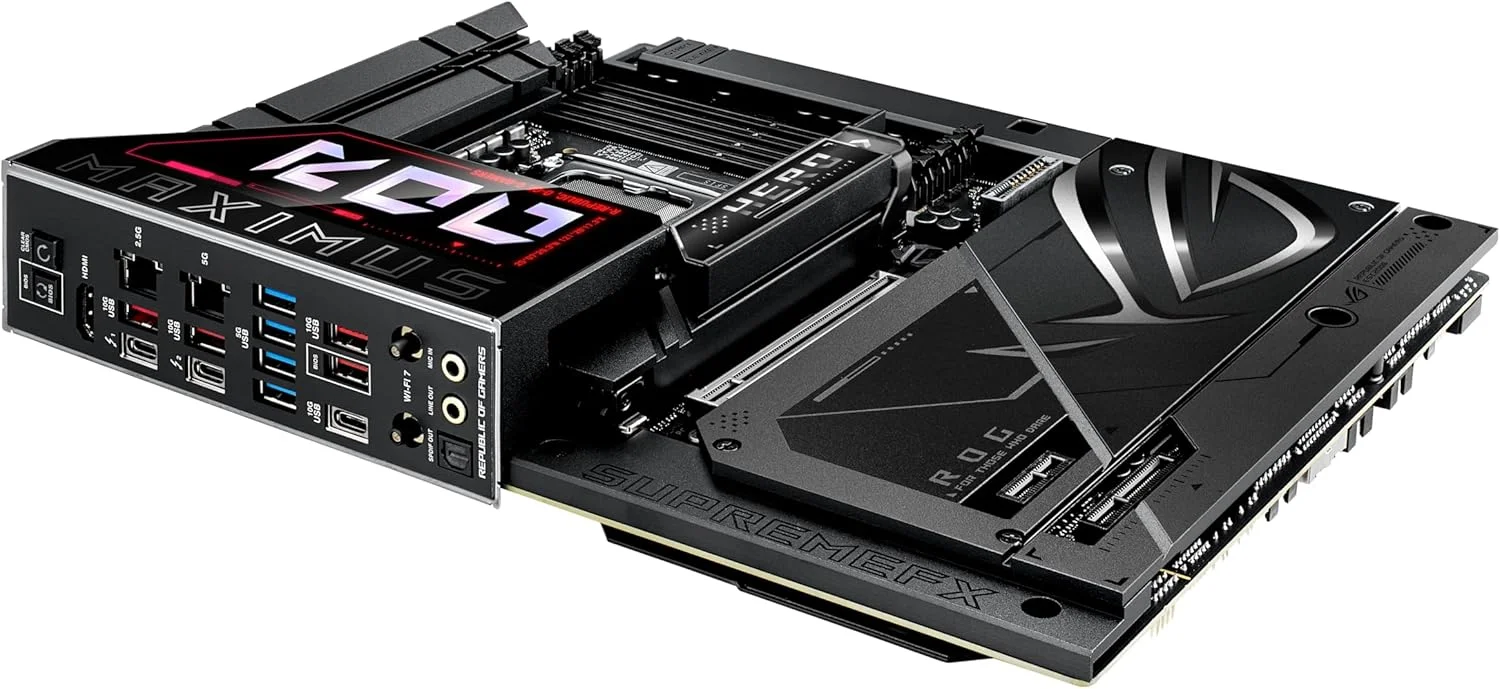 مادربرد ایسوس ROG Maximus Z890 Hero BTF Z890 LGA 1851 ATX، طراحی کانکتور مخفی، آماده برای هوش مصنوعی پیشرفته، 22+1+2 مرحله، DDR5، WiFi 7، LAN 2.5G، 6X M.2، PCIe 5.0، Thunderbolt 4، USB Type-C، هوش مصنوعی