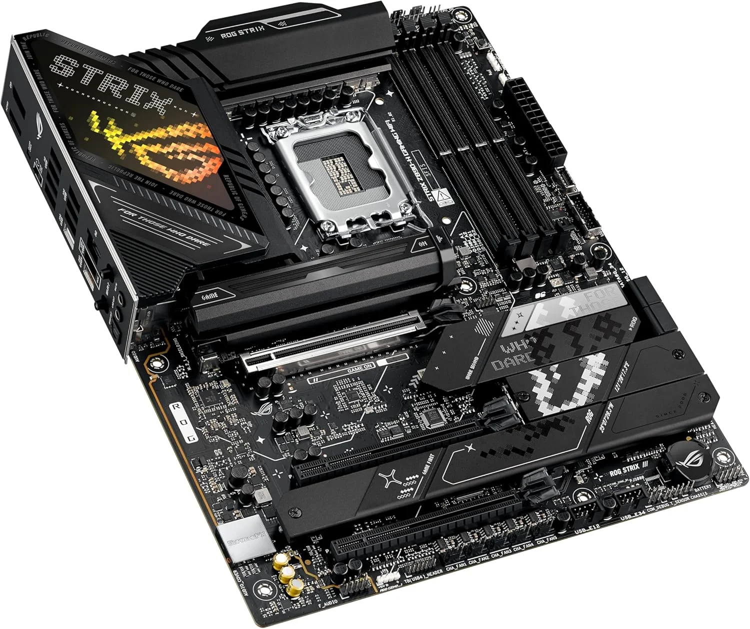 مادربرد ASUS ROG Strix Z890-H Gaming WiFi Z890 LGA 1851 ATX، آماده برای پردازنده های Intel® Core™ Ultra Series 2، دارای هوش مصنوعی پیشرفته، 16+2+1+2 فاز، DDR5، شبکه 5Gb LAN، WiFi 7، 4X M.2، PCIe 5.0، USB Type-C®، اورکلاک هوش مصنوعی