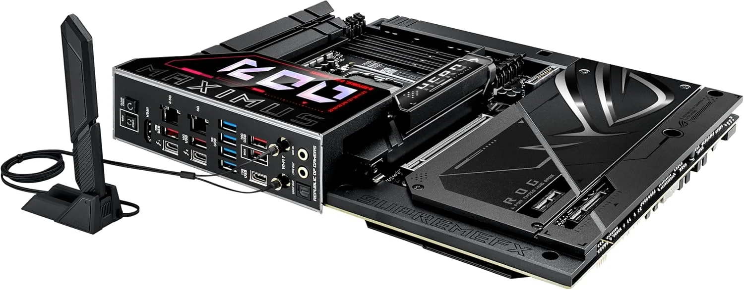 مادربرد ایسوس ROG Maximus Z890 Hero BTF Z890 LGA 1851 ATX، طراحی کانکتور مخفی، آماده برای هوش مصنوعی پیشرفته، 22+1+2 مرحله، DDR5، WiFi 7، LAN 2.5G، 6X M.2، PCIe 5.0، Thunderbolt 4، USB Type-C، هوش مصنوعی