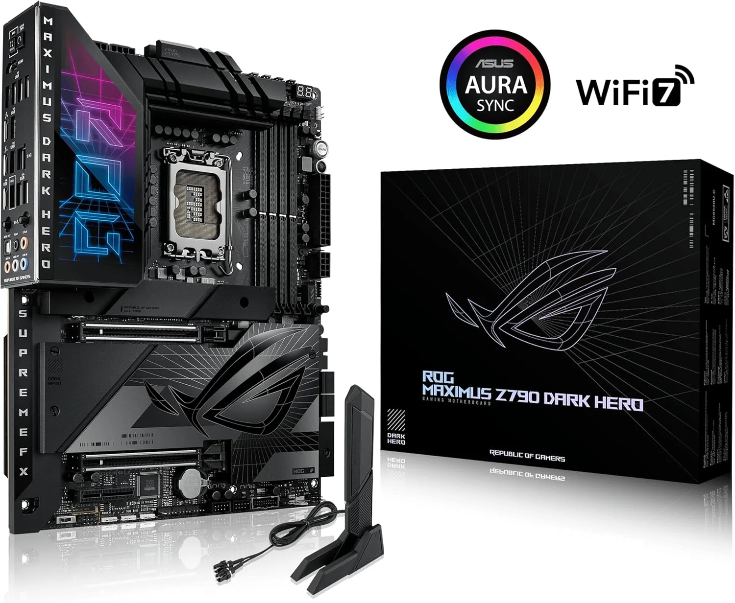 مادربرد گیمینگ ایسوس ROG Maximus Z790 Dark Hero (WiFi 7) LGA 1700 (نسل 14، 13 و 12 اینتل) ATX (PCIe 5.0x16، 5xM.2 Slots، DDR5، 2x Thunderbolt 4 Ports، USB Type-C Front-Panel)