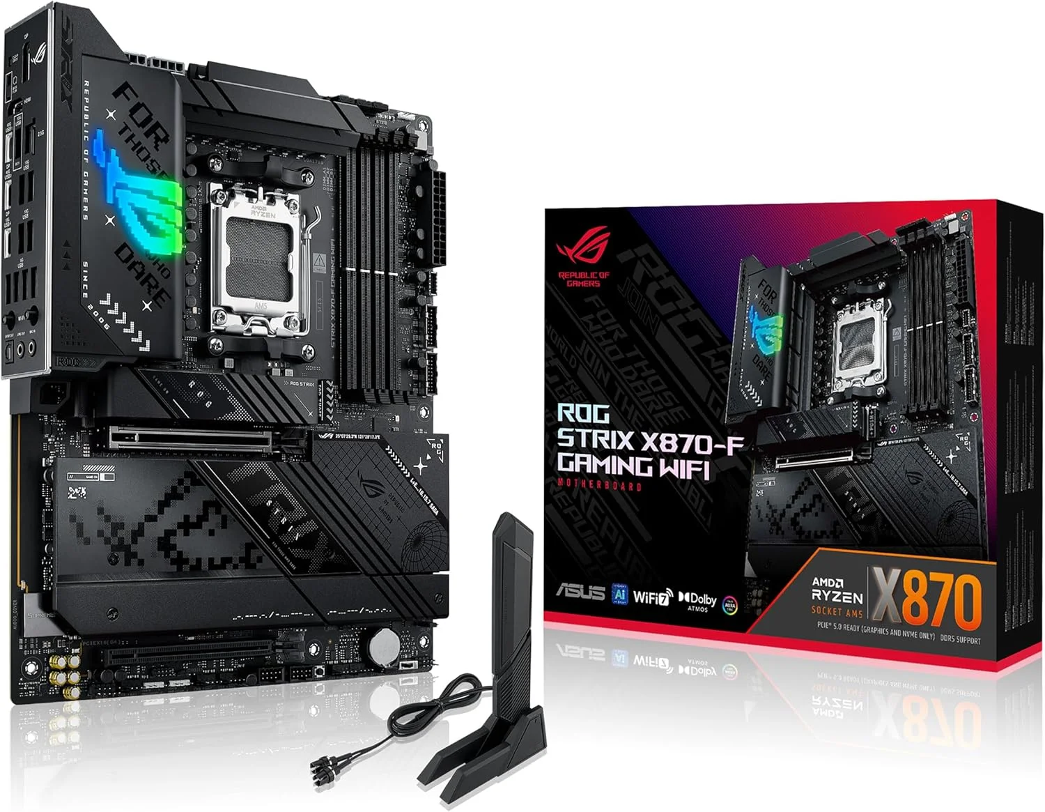 مادربرد گیمینگ ایسوس ROG Strix X870-F WIFI AMD AM5 X870 ATX: DDR5، HDMI، PCIe 5.0، اسلات های M.2، SATA 6 Gbps، اترنت 2.5Gb، بلوتوث 5.4، Type C، صدای فراگیر 7.1 HD، Aura Sync - مشکی