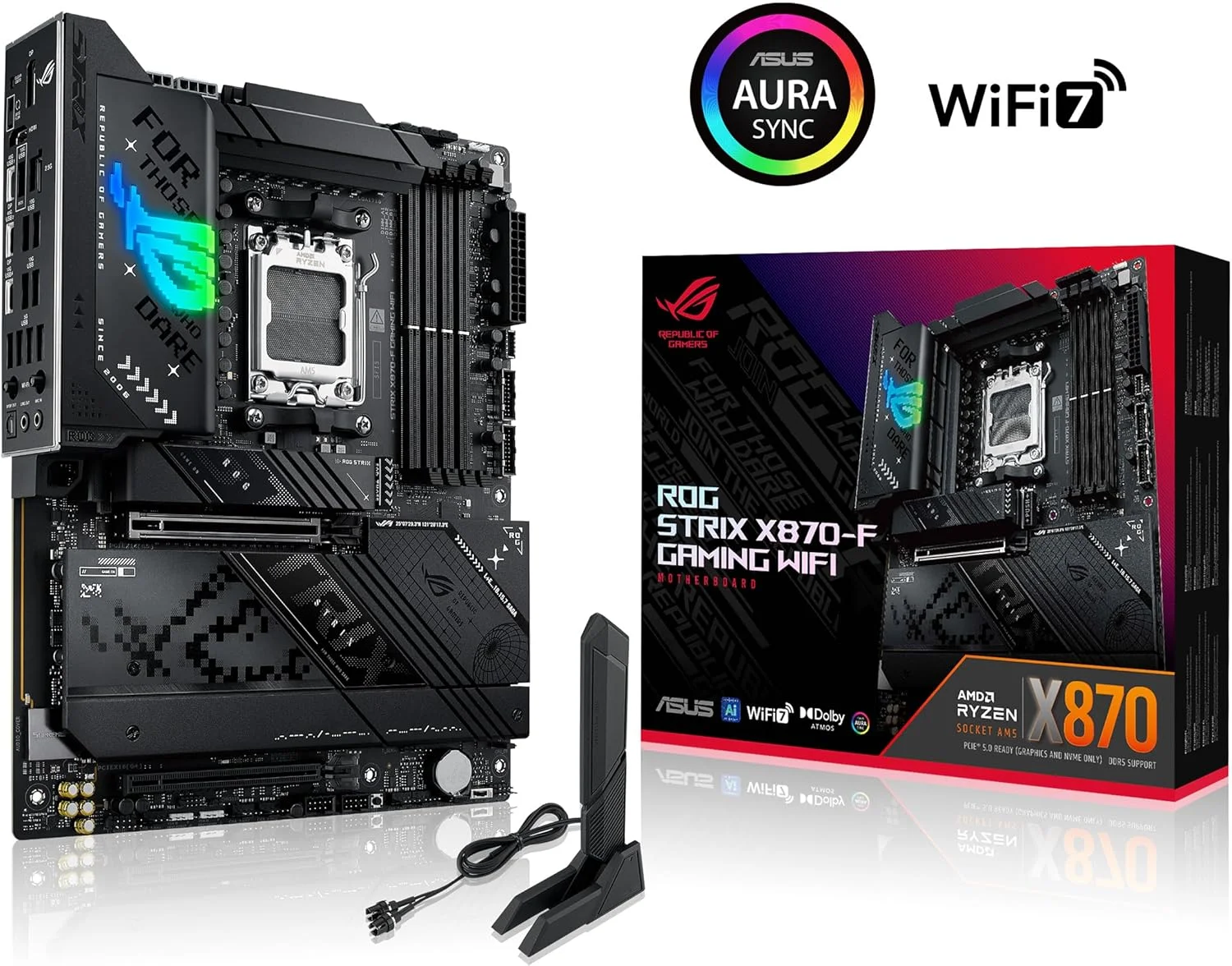 مادربرد گیمینگ ایسوس ROG Strix X870-F WIFI AMD AM5 X870 ATX: DDR5، HDMI، PCIe 5.0، اسلات های M.2، SATA 6 Gbps، اترنت 2.5Gb، بلوتوث 5.4، Type C، صدای فراگیر 7.1 HD، Aura Sync - مشکی