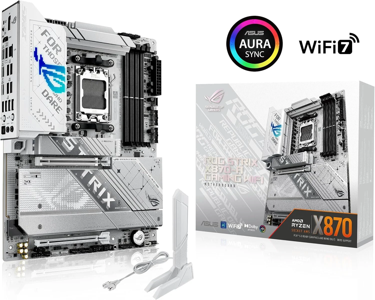 مادربرد ایسوس ROG STRIX X870-A GAMING WIFI ATX: سوکت AM5، 4 اسلات DIMM DDR5، 4 x M.2، اترنت 2.5 گیگابیتی، Wi-Fi 7، 12 پورت USB پشتی، 9 پورت USB جلویی، Aura Sync - سفید