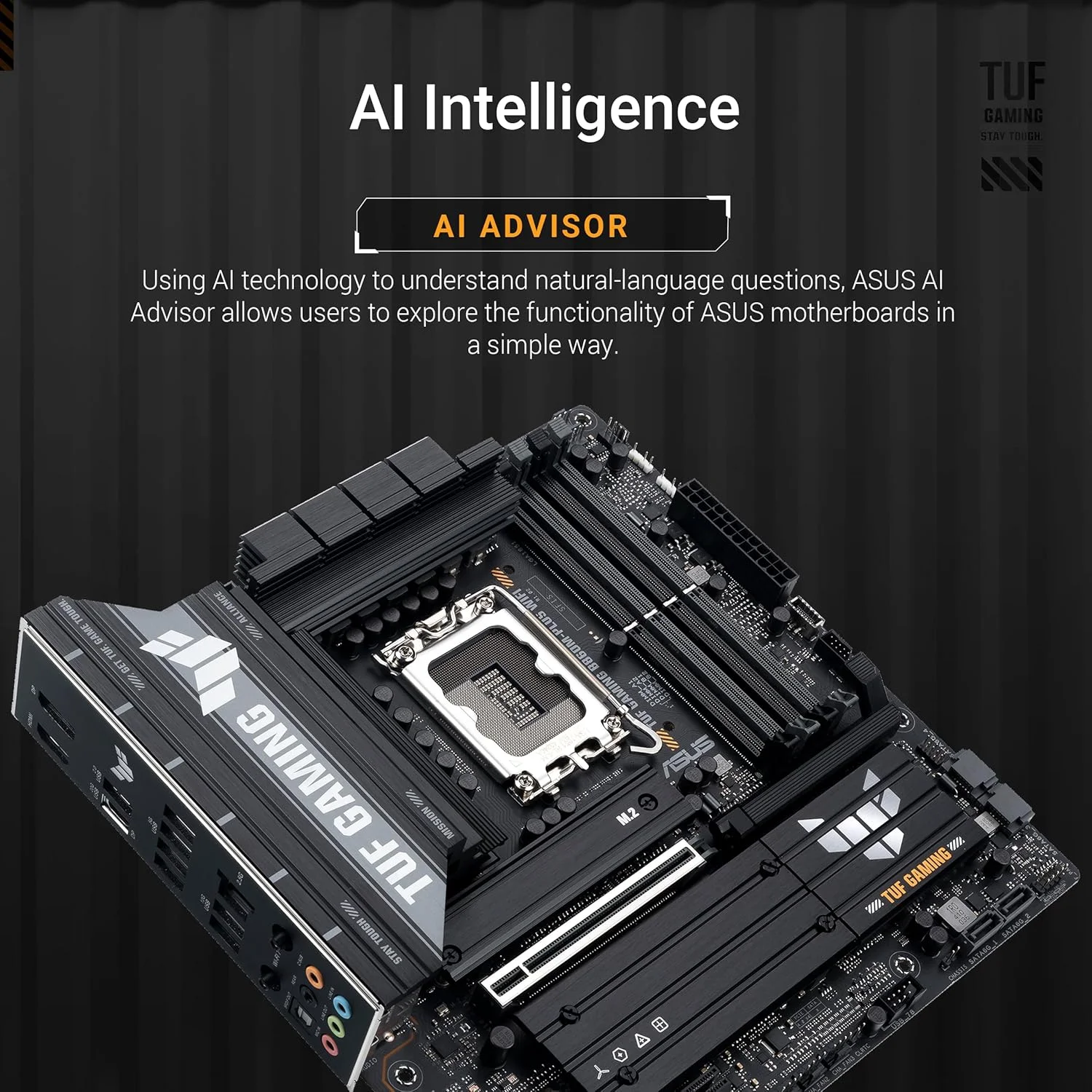 مادربرد ASUS TUF Gaming B860M-PLUS WiFi B860 LGA 1851 mATX، آماده برای پردازنده‌های Intel® Core™ Ultra Series 2، هوش مصنوعی PC، 12+1+2+1 فاز 80A، DDR5، PCIe 5.0، 3X M.2، Wi-Fi 7، 2.5G LAN، HDMI™، USB 20Gbps Type-C®