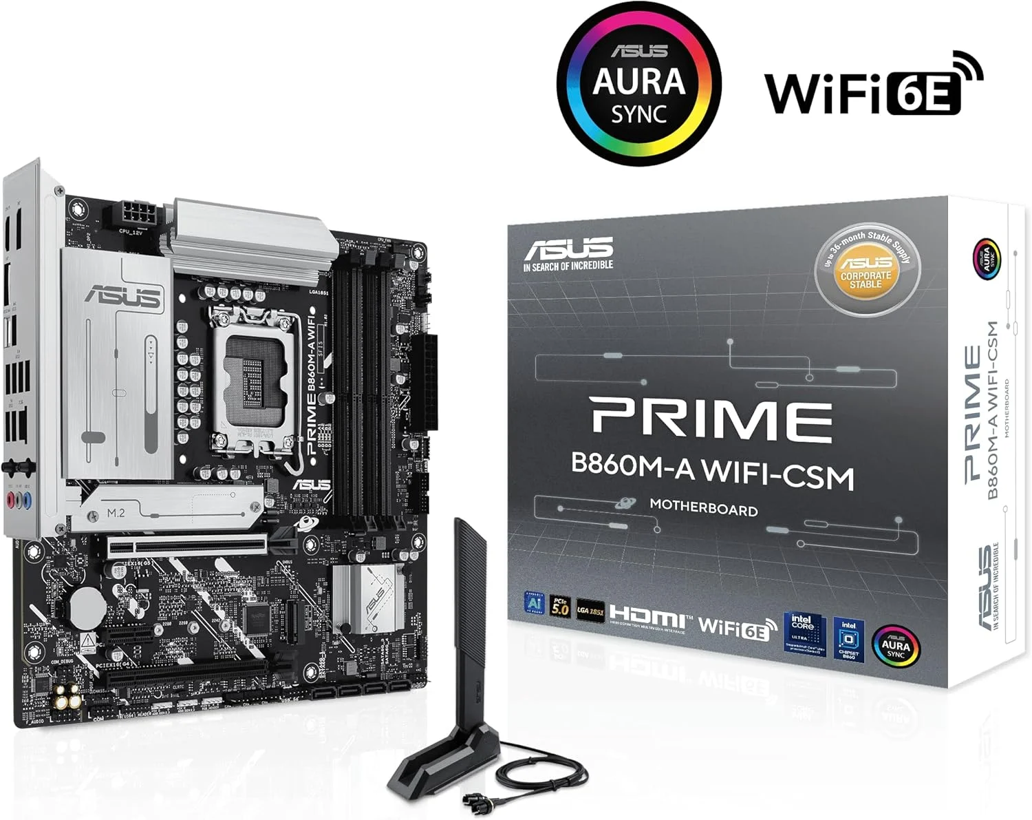 مادربرد ایسوس پرایم B860M-A WiFi-CSM با پشتیبانی از DDR5، PCIe 5.0، دو اسلات M.2، Wi-Fi 6E، اترنت 2.5 گیگابیتی، USB Type-C، DisplayPort، HDMI™ و هیت سینک M.2 برای عملکرد بهینه