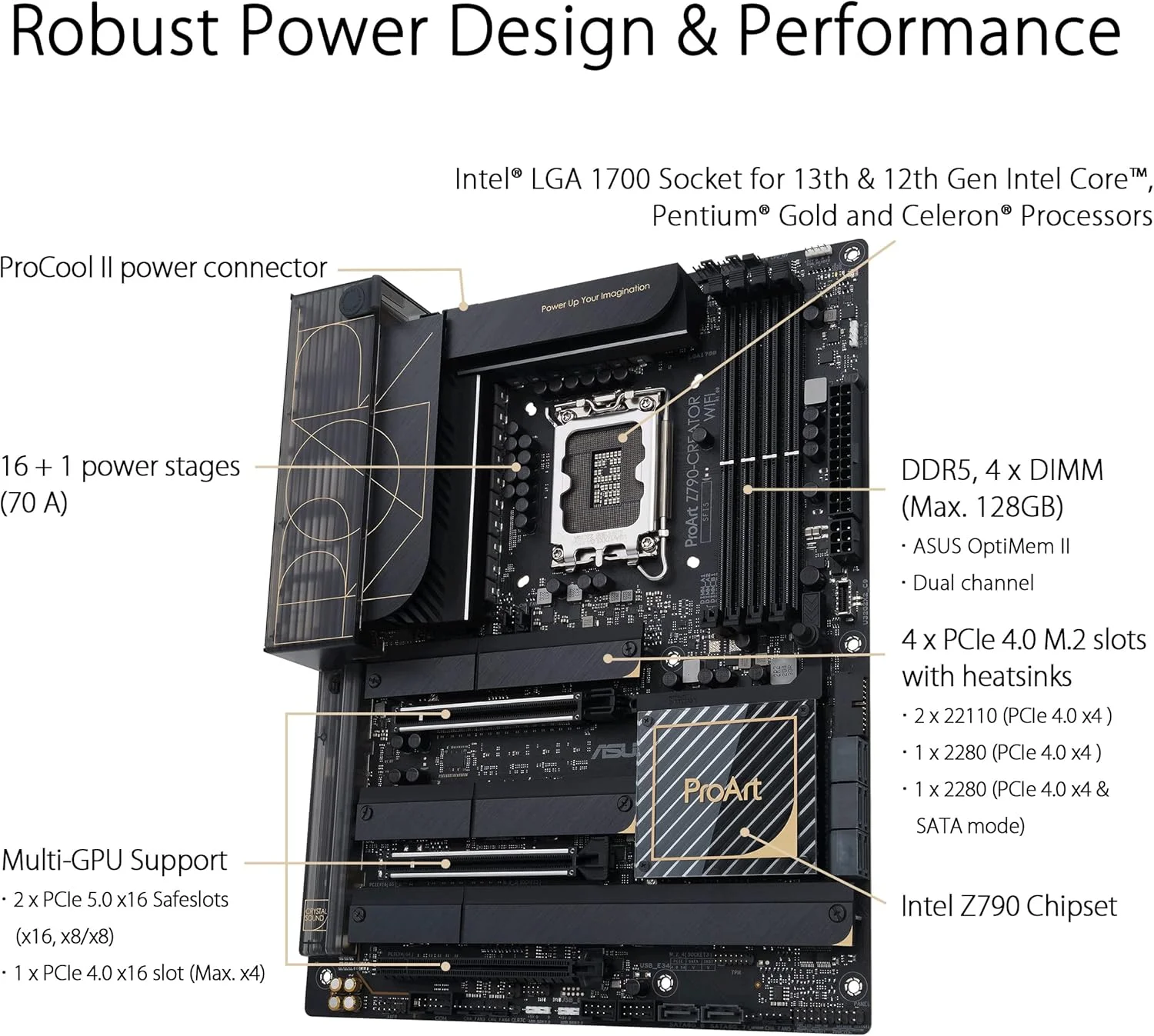 مادربرد ASUS ProArt Z790-Creator WiFi 6E LGA 1700 (نسل 12 و 13 اینتل) ATX برای تولید محتوا (PCIe 5.0، DDR5، 2x Thunderbolt™ 4، LAN 10G و 2.5G، 4xM.2/NVMe SSD، پنل جلویی USB 3.2 Gen2x2 Type-C) مادربرد ASUS ProArt Z790-Creator WiFi 6E LGA 1700 (نسل 12 و 13 اینتل) ATX برای تولید محتوا (PCIe 5.0، DDR5، 2x Thunderbolt™ 4، LAN 10G و 2.5G، 4xM.2/NVMe SSD، پنل جلویی USB 3.2 Gen2x2 Type-C)