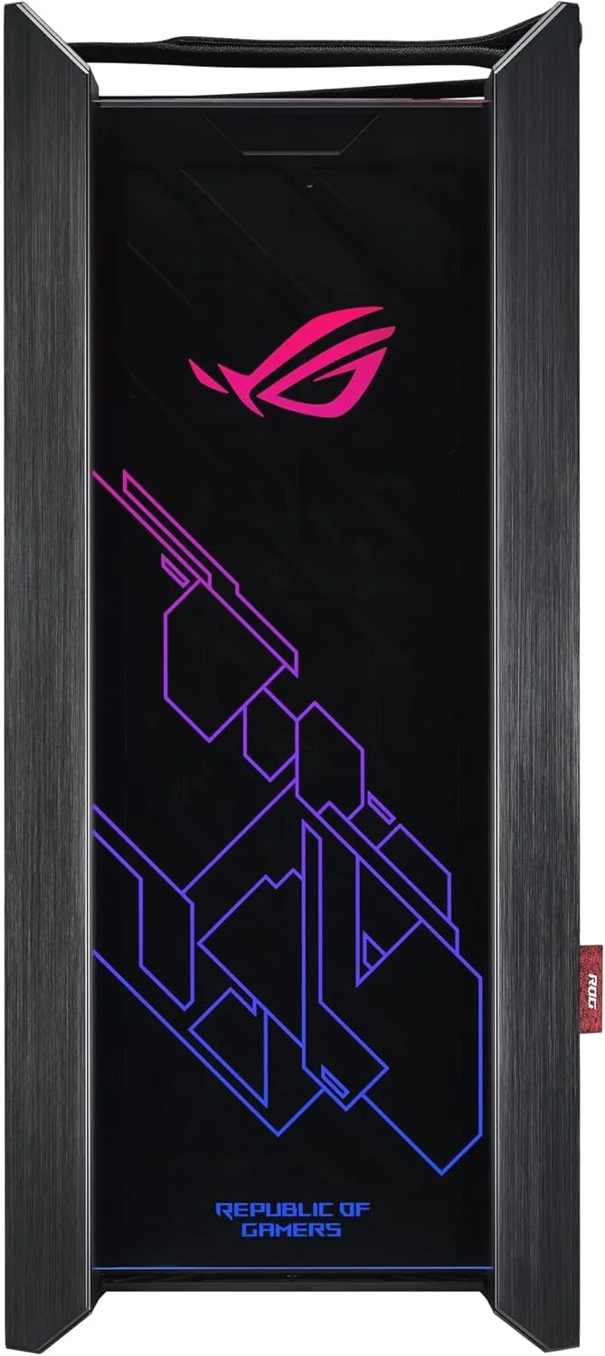 کیس کامپیوتر میان برج Asus ROG Strix Helios GX601 RGB برای مادربردهای تا EATX با پنل جلویی USB 3.1، شیشه حرارت دیده دودی، ساختار آلومینیومی و فولادی برس خورده و چهار فن کیس، مشکی