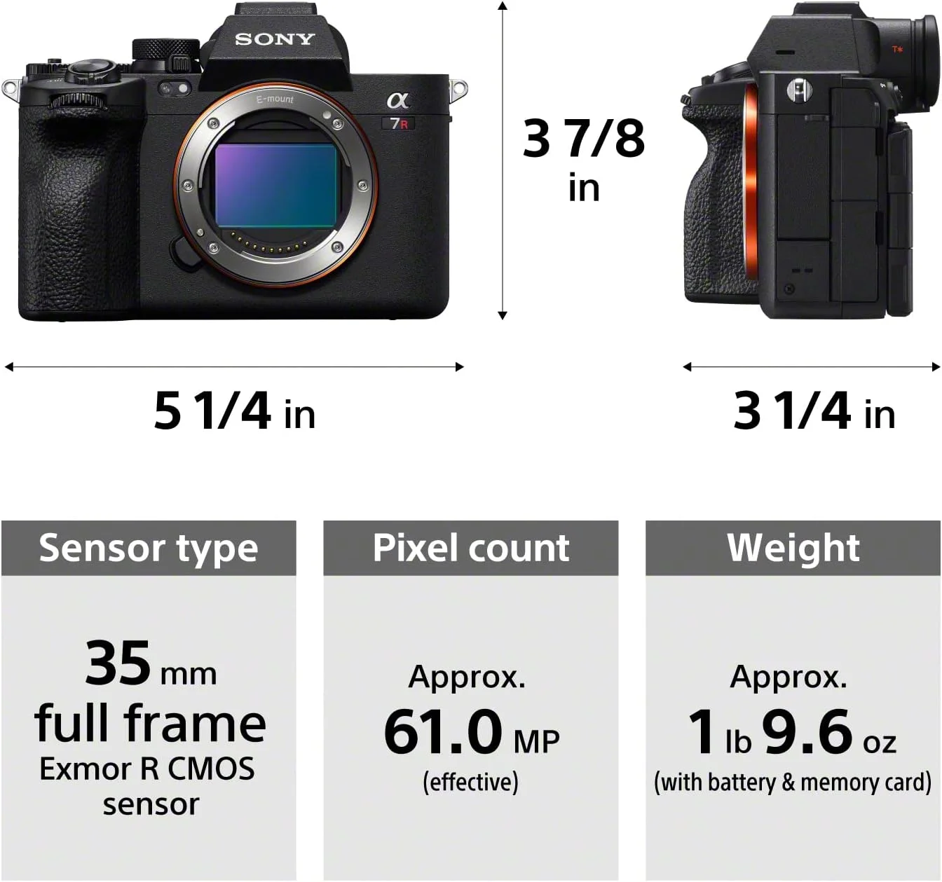 دوربین بدون آینه فول فریم Sony Alpha 7R V با سنسور 61.0 مگاپیکسلی Exmor R CMOS با نور پس زمینه، مشکی