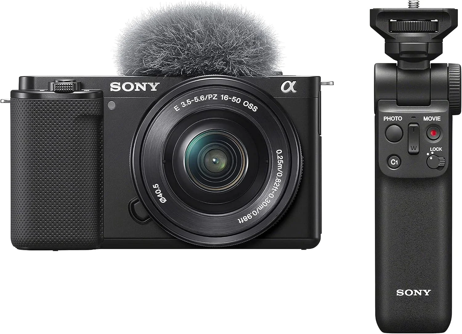 دوربین دیجیتال ولاگ Sony Alpha ZV-E10L با لنز قابل تعویض 16-50 میلی‌متری و گریپ بی‌سیم سونی با کنترل از راه دور و قابلیت سه‌پایه، 24.2 مگاپیکسل، مشکی
