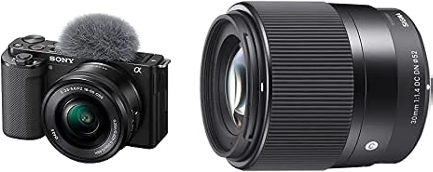دوربین دیجیتال ولاگ Sony Alpha ZV-E10L با لنز قابل تعویض 16-50 میلی‌متری، 24.2 مگاپیکسل، مشکی همراه با لنز سیگما 30mm F1.4 Contemporary DC DN برای Sony E