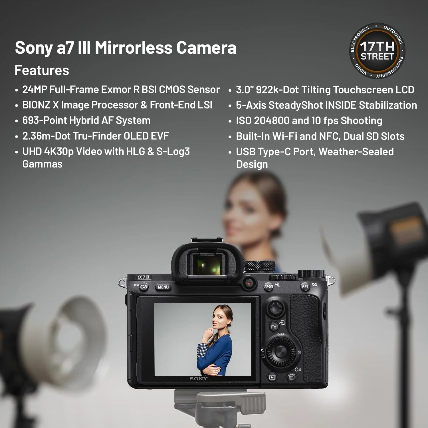 دوربین بدون آینه سونی a7 III (مشکی) - دوربین دیجیتال فول فریم 24 مگاپیکسلی به همراه کیت باتری و شارژر دوتایی، کیت نرم افزاری Corel، کارت حافظه 128 گیگابایتی SDXC و کیف بزرگ DSLR - بسته ضروری