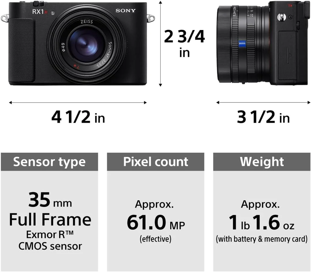 دوربین کامپکت فول فریم سونی RX1R III با سنسور 61 مگاپیکسلی CMOS، لنز ZEISS® Sonnar T* 35mm F2، پردازنده BIONZ XR™ و تشخیص سوژه مبتنی بر هوش مصنوعی دوربین کامپکت فول فریم سونی RX1R III با سنسور 61 مگاپیکسلی CMOS، لنز ZEISS® Sonnar T* 35mm F2، پردازنده BIONZ XR™ و تشخیص سوژه مبتنی بر هوش مصنوعی