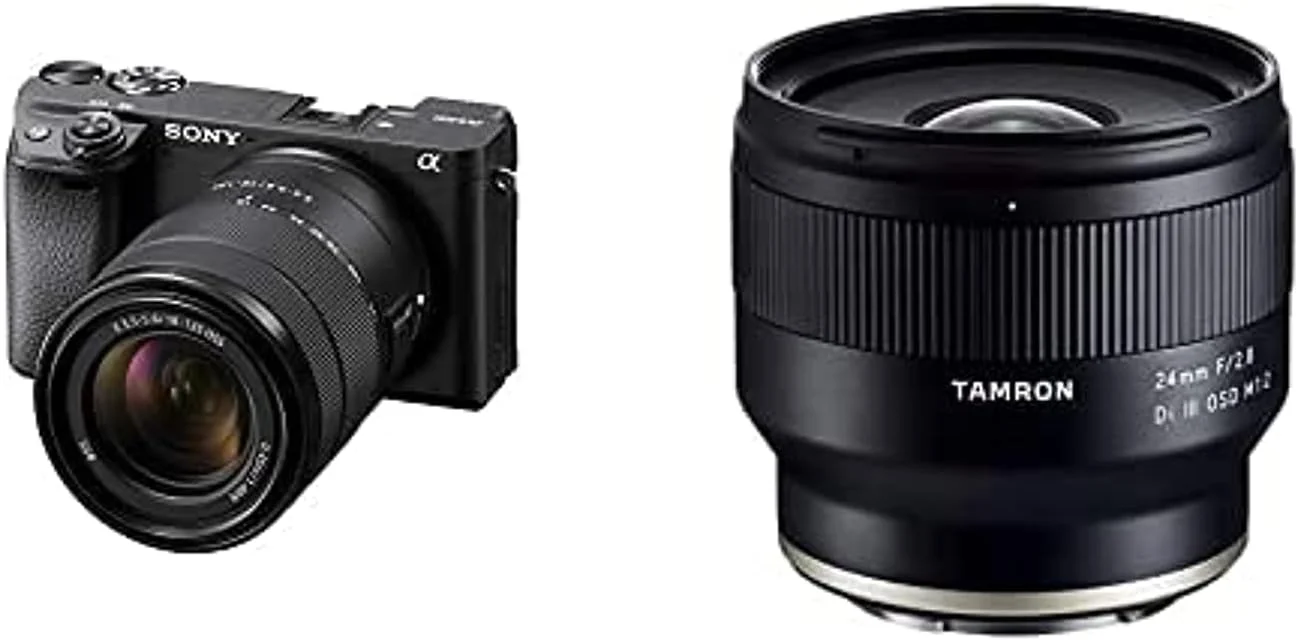 دوربین بدون آینه سونی Alpha a6400 با کیت لنز 18-135 میلی‌متری، به همراه لنز Tamron 24mm F/2.8 Di III OSD M1:2 برای Sony Full Frame/APS-C E-Mount، شماره مدل: TM24F28S