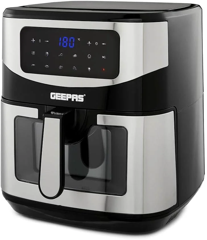 سرخ کن دیجیتال 9.2 لیتری Geepas با فناوری Vortex - سرخ کن بدون روغن سایز خانواده 9 در 1 با صفحه لمسی LED، تایمر 60 دقیقه ای و سبد نچسب | 2 سال گارانتی