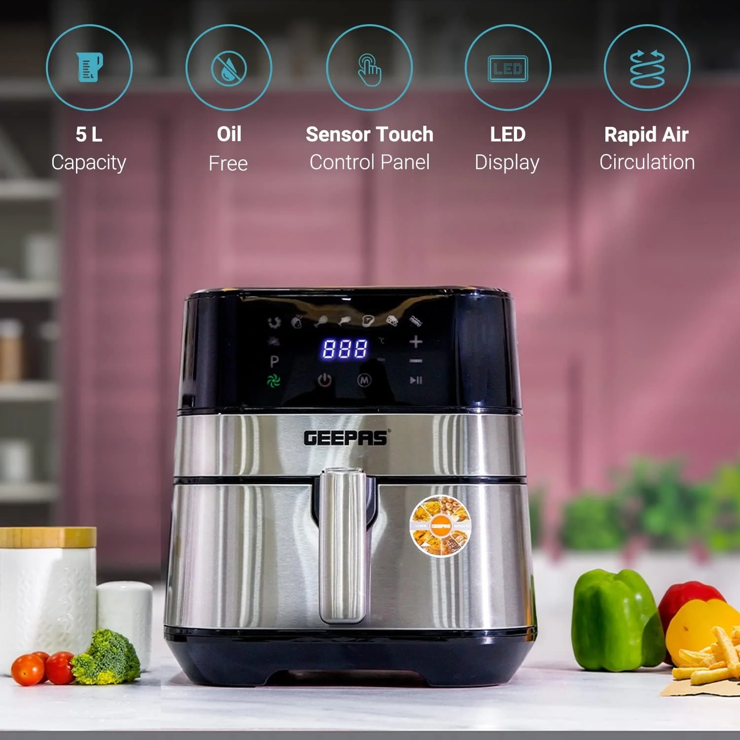 سرخ کن هوا Geepas 1700W - سرخ کن های هوا گرم، سرخ کن برقی 5 لیتری با صفحه لمسی دیجیتال و پیش گرمایش، تایمر 60 دقیقه ای، نمایشگر LED، خاموش شدن خودکار "حداقل 1 سال گارانتی سازنده" سرخ کن هوا Geepas 1700W - سرخ کن های هوا گرم، سرخ کن برقی 5 لیتری با صفحه لمسی دیجیتال و پیش گرمایش، تایمر 60 دقیقه ای، نمایشگر LED، خاموش شدن خودکار "حداقل 1 سال گارانتی سازنده"