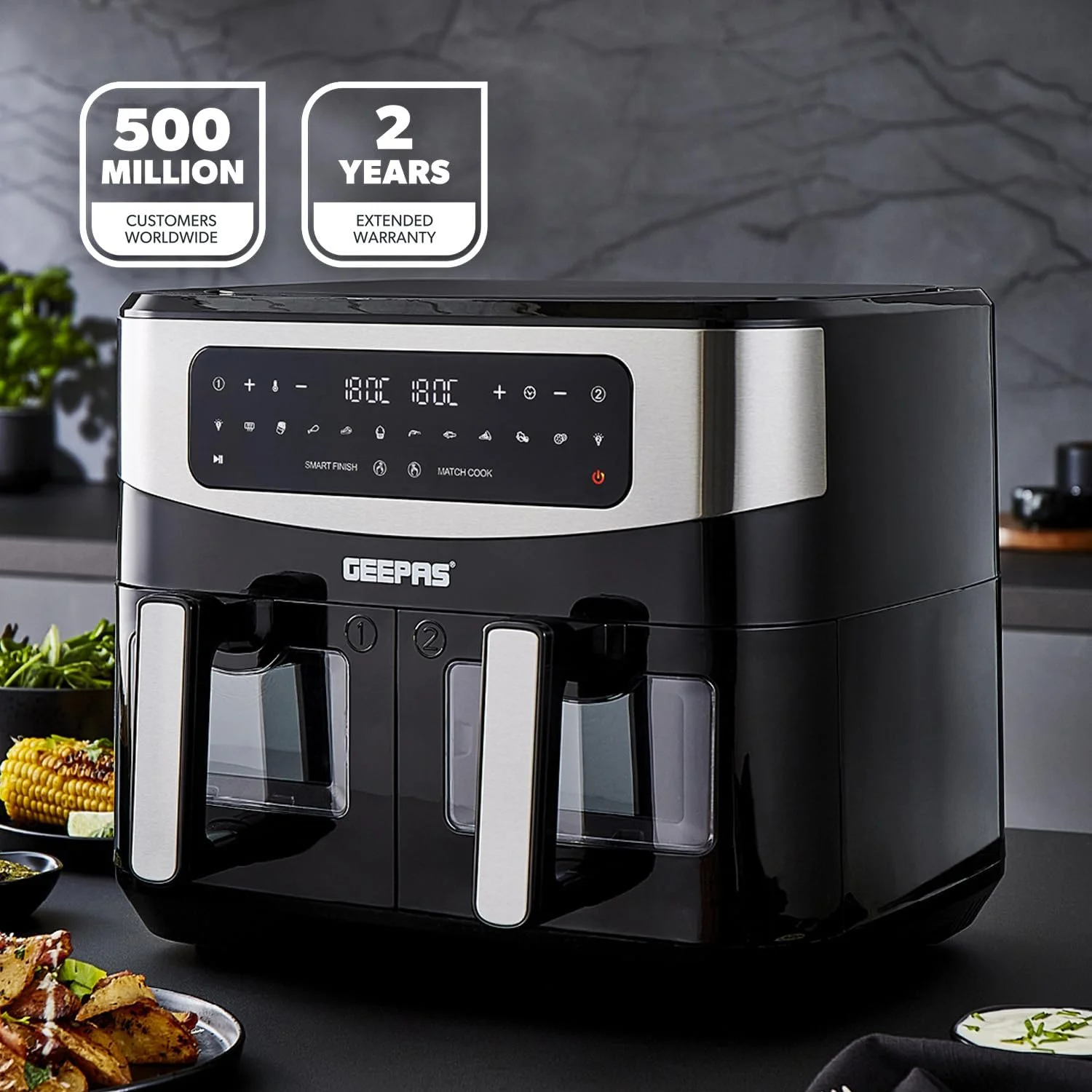 سرخ کن هواپز دو سبد 9 لیتری جیپاس با فناوری Vortex - سایز خانواده، 10 در 1، دارای صفحه لمسی LED دیجیتال، تایمر 60 دقیقه ای و سبدهای نچسب، فر توستر بدون روغن | 2 سال گارانتی سرخ کن هواپز دو سبد 9 لیتری جیپاس با فناوری Vortex - سایز خانواده، 10 در 1، دارای صفحه لمسی LED دیجیتال، تایمر 60 دقیقه ای و سبدهای نچسب، فر توستر بدون روغن | 2 سال گارانتی