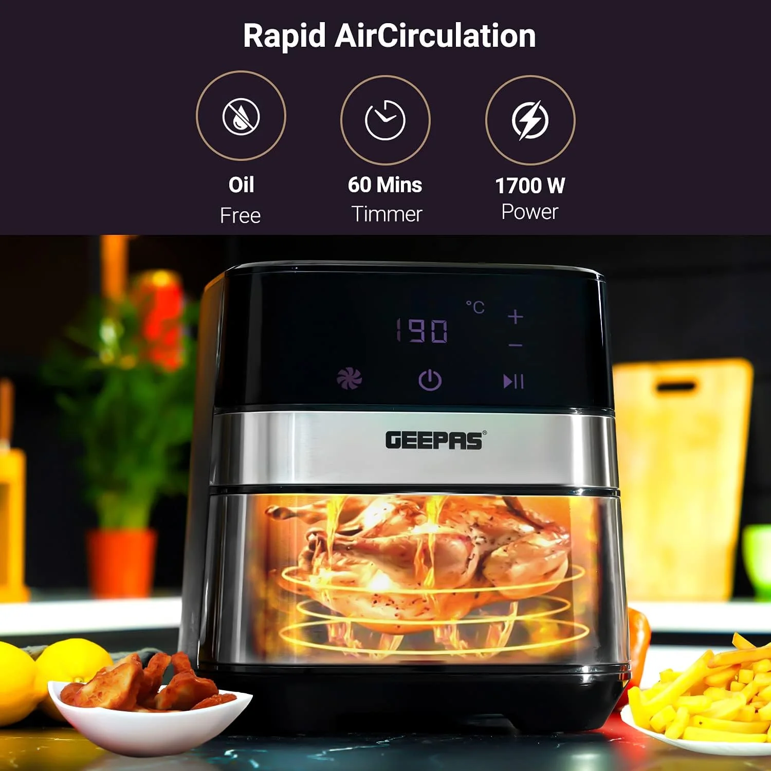 سرخ کن هوا Geepas 1700W - سرخ کن های هوا گرم، سرخ کن برقی 5 لیتری با صفحه لمسی دیجیتال و پیش گرمایش، تایمر 60 دقیقه ای، نمایشگر LED، خاموش شدن خودکار "حداقل 1 سال گارانتی سازنده" سرخ کن هوا Geepas 1700W - سرخ کن های هوا گرم، سرخ کن برقی 5 لیتری با صفحه لمسی دیجیتال و پیش گرمایش، تایمر 60 دقیقه ای، نمایشگر LED، خاموش شدن خودکار "حداقل 1 سال گارانتی سازنده"