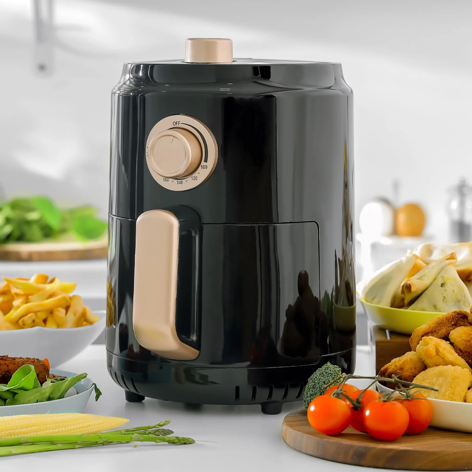 سرخ کن بدون روغن 1100 وات جیپاس مدل GAF37516N با چراغ های LED روشن/خاموش و تایمر 30 دقیقه ای، ظرفیت 1.8 لیتر، مشکی