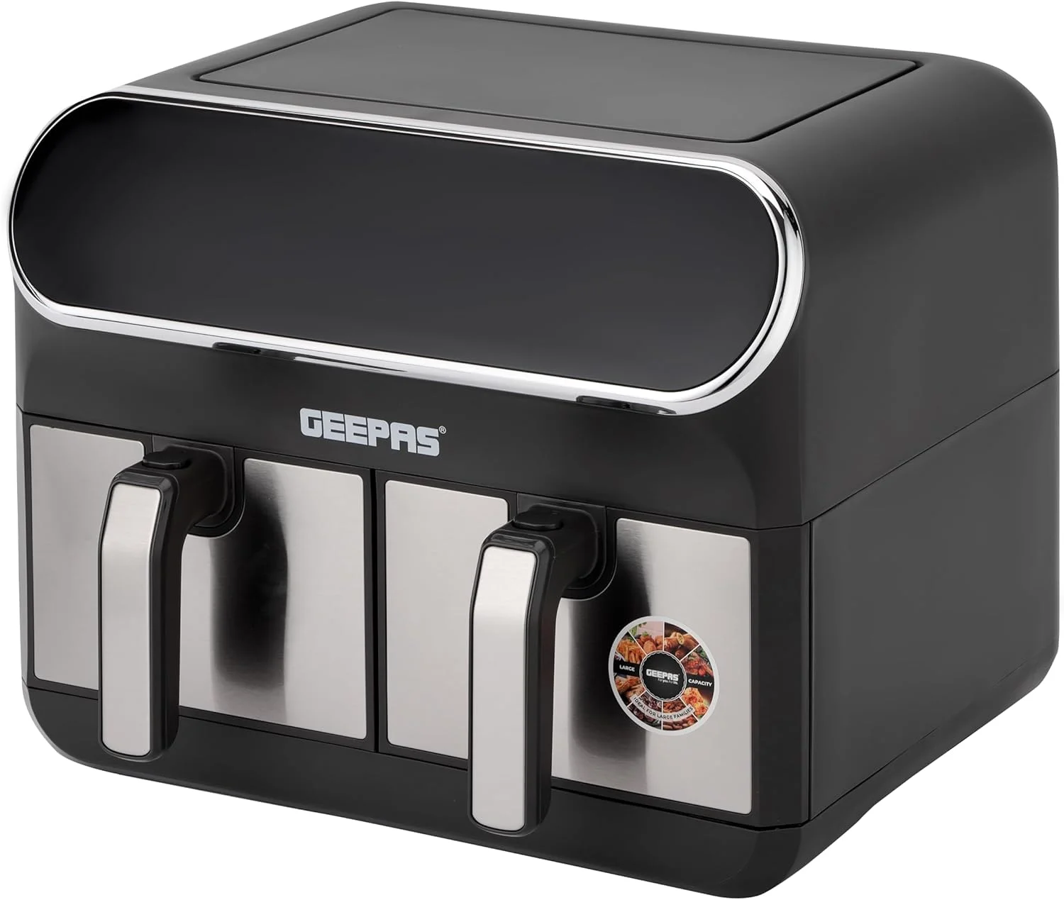 سرخ کن هواپز دیجیتال دو سبده 8 لیتری Geepas مدل GAF37533 | صفحه لمسی LED دیجیتال، تایمر 60 دقیقه ای و سبدهای نچسب بدون روغن سرخ کن هواپز دیجیتال دو سبده 8 لیتری Geepas مدل GAF37533 | صفحه لمسی LED دیجیتال، تایمر 60 دقیقه ای و سبدهای نچسب بدون روغن
