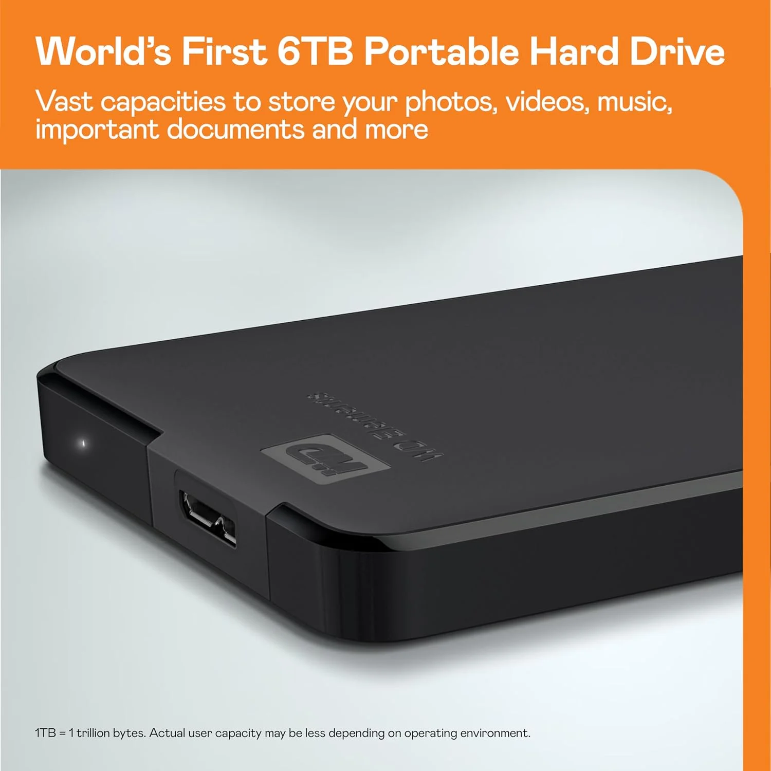 هارد اکسترنال قابل حمل وسترن دیجیتال Elements با ظرفیت 6 ترابایت برای ویندوز، USB 3.2 Gen 1/USB 3.0 برای کامپیوتر و مک، آماده استفاده - مدل WDBHJS0060BBK-WESN