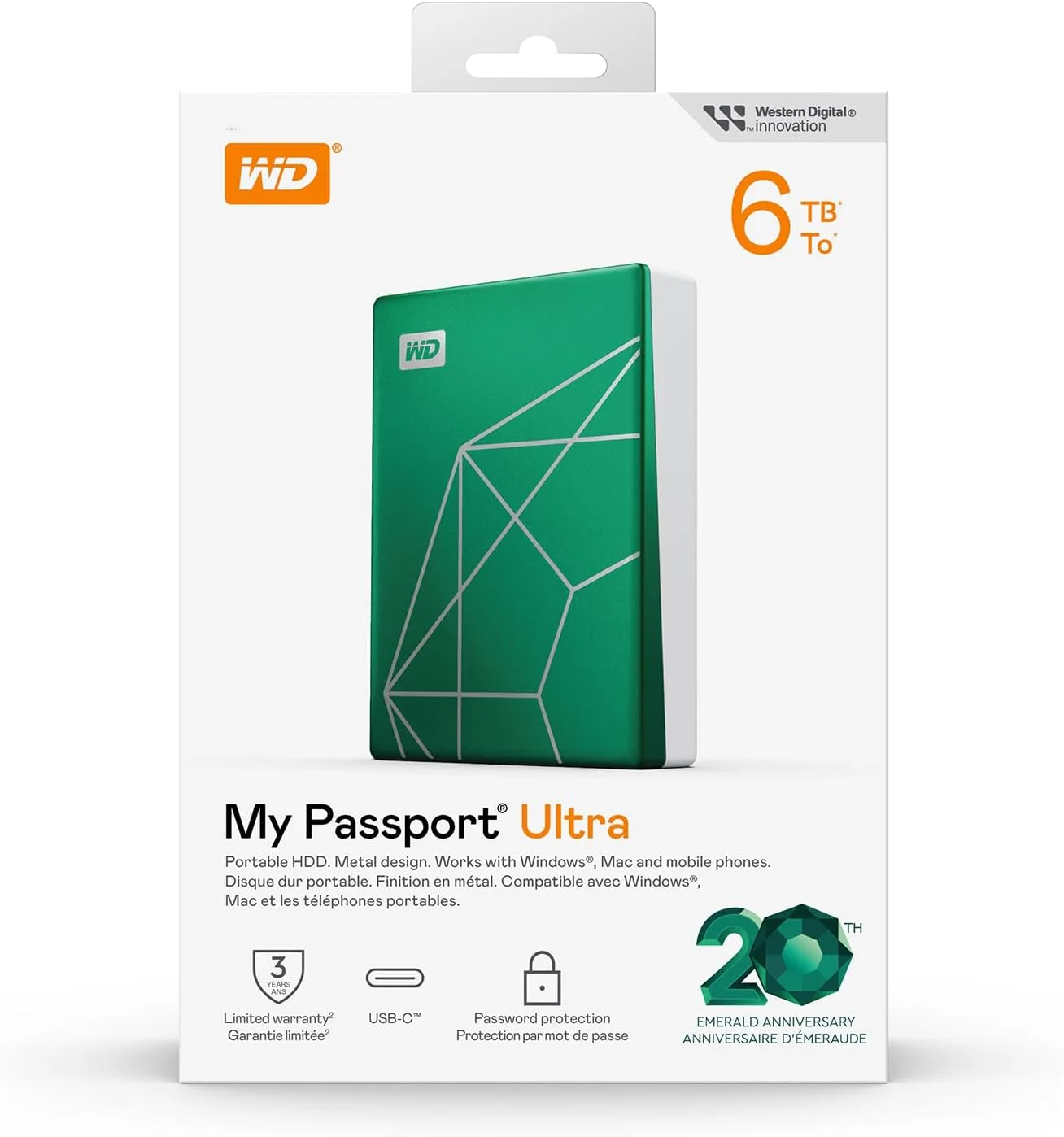 هارد اکسترنال قابل حمل وسترن دیجیتال مدل My Passport Ultra ظرفیت 6 ترابایت، دارای نرم افزار محافظت در برابر باج افزار، پشتیبان گیری و محافظت از رمز عبور - نسخه 20 سالگی زمردی هارد اکسترنال قابل حمل وسترن دیجیتال مدل My Passport Ultra ظرفیت 6 ترابایت، دارای نرم افزار محافظت در برابر باج افزار، پشتیبان گیری و محافظت از رمز عبور - نسخه 20 سالگی زمردی