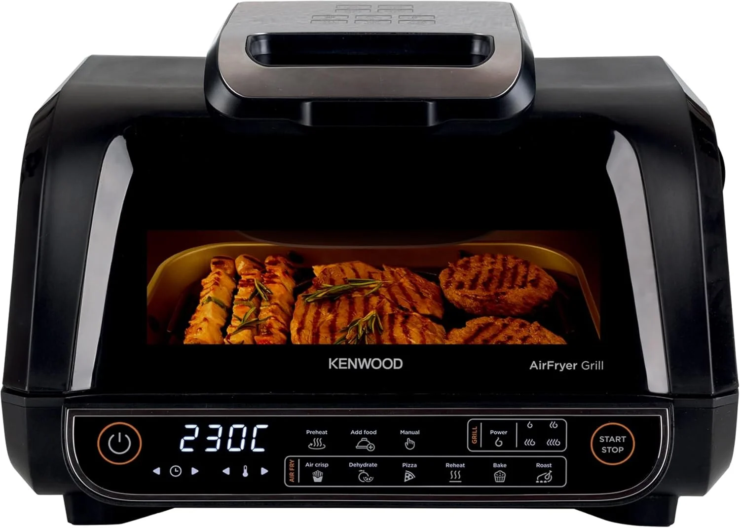 گریل و سرخ کن هوا Kenwood مدل 2 در 1 (سرخ کن هوا + گریل) با سبد XXXL 8 لیتری، 4 سطح گریل، 8 عملکرد از پیش تعیین شده - گریل، ترد هوایی، برشته کردن، پخت، پیتزا، گرم کردن مجدد، خشک کردن و عملکرد دستی مدل GHF40.000BK مشکی