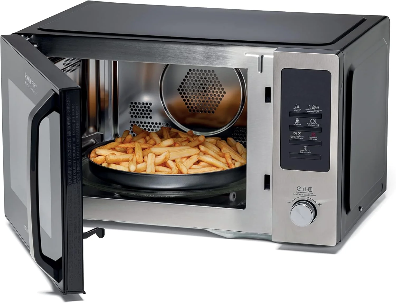 مایکروویو 4 در 1 کنوود 30 لیتری + سرخ کن هوا + گریل + کانوکشن با 19 برنامه از پیش تعیین شده، صفحه نمایش دیجیتال، 5 سطح قدرت، عملکرد یخ زدایی، تایمر 95 دقیقه ای، عملکرد ساعت 1000 وات MWA30.000BK مشکی/نقره ای