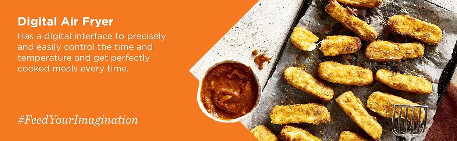 سرخ کن هوا دیجیتال کنوود kHealthyFrY مدل XXL با ظرفیت 5.5 لیتر و 2.4 کیلوگرم، پخت و پز سالم در تمام طول روز، فقط با یک قاشق روغن، دارای صفحه نمایش لمسی، محدوده دمایی قابل تنظیم گسترده HFP50.000BK - دارای گارانتی بین المللی