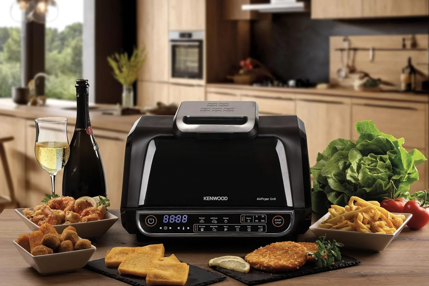 گریل و سرخ کن هوا Kenwood مدل 2 در 1 (سرخ کن هوا + گریل) با سبد XXXL 8 لیتری، 4 سطح گریل، 8 عملکرد از پیش تعیین شده - گریل، ترد هوایی، برشته کردن، پخت، پیتزا، گرم کردن مجدد، خشک کردن و عملکرد دستی مدل GHF40.000BK مشکی