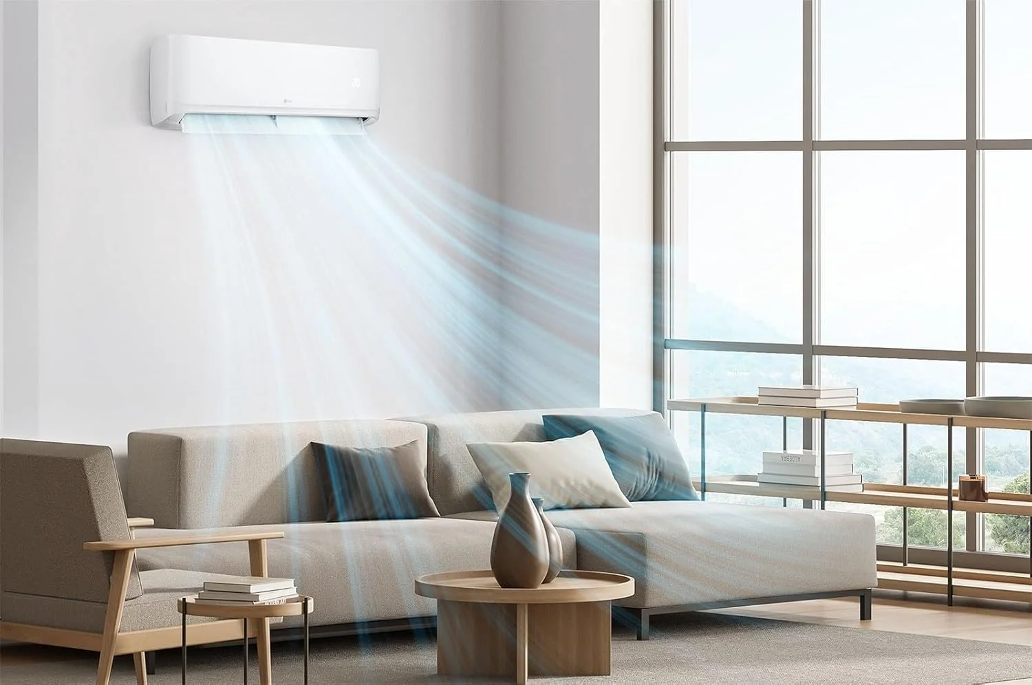 کولر گازی اسپلیت 24000 BTU ال جی 2 تن با کمپرسور روتاری و Wi-Fi، سفید