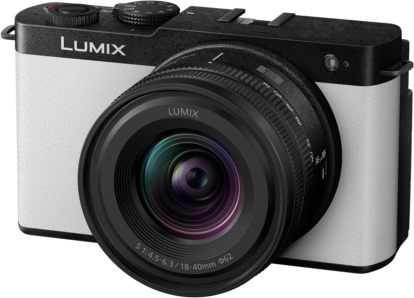 دوربین فیلمبرداری بدون آینه فول فریم پاناسونیک Lumix S9 مدل Open Gate Vlogging به رنگ سفید، به همراه لنز S-R1840E 18-40mm S، 24.2 مگاپیکسل، فیلمبرداری 6K / 4K، فوکوس خودکار 779 نقطه ای PDAF، تثبیت کننده تصویر، صفحه نمایش با زاویه آزاد، WiFi