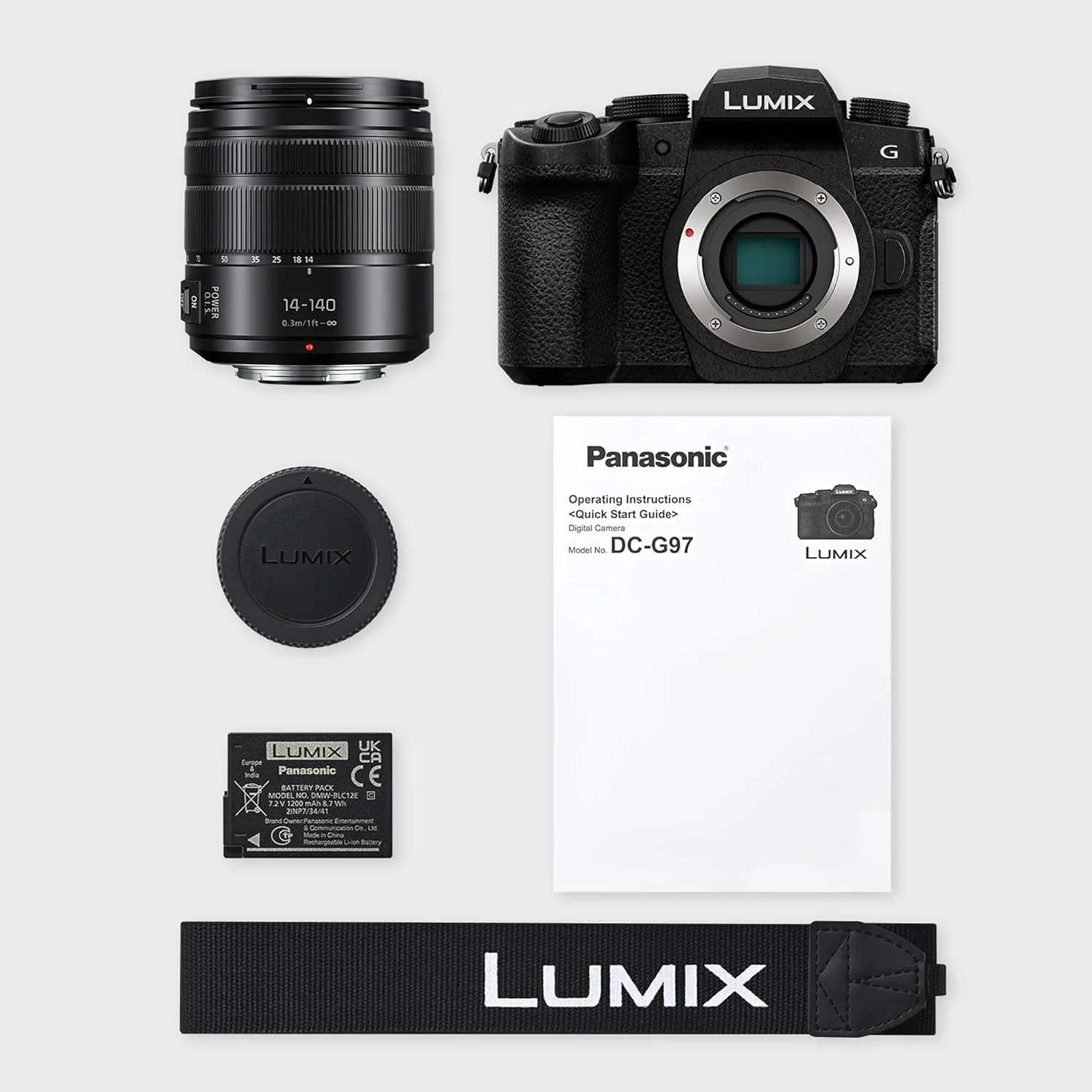 دوربین بدون آینه پاناسونیک LUMIX DC-G97HE Micro Four Thirds به همراه لنز H-FSA14140 LUMIX G Vario 14-140 میلیمتری، 20.3 مگاپیکسل، 4K 30p، LCD با زاویه آزاد، Wi-Fi، بلوتوث، مشکی دوربین بدون آینه پاناسونیک LUMIX DC-G97HE Micro Four Thirds به همراه لنز H-FSA14140 LUMIX G Vario 14-140 میلیمتری، 20.3 مگاپیکسل، 4K 30p، LCD با زاویه آزاد، Wi-Fi، بلوتوث، مشکی