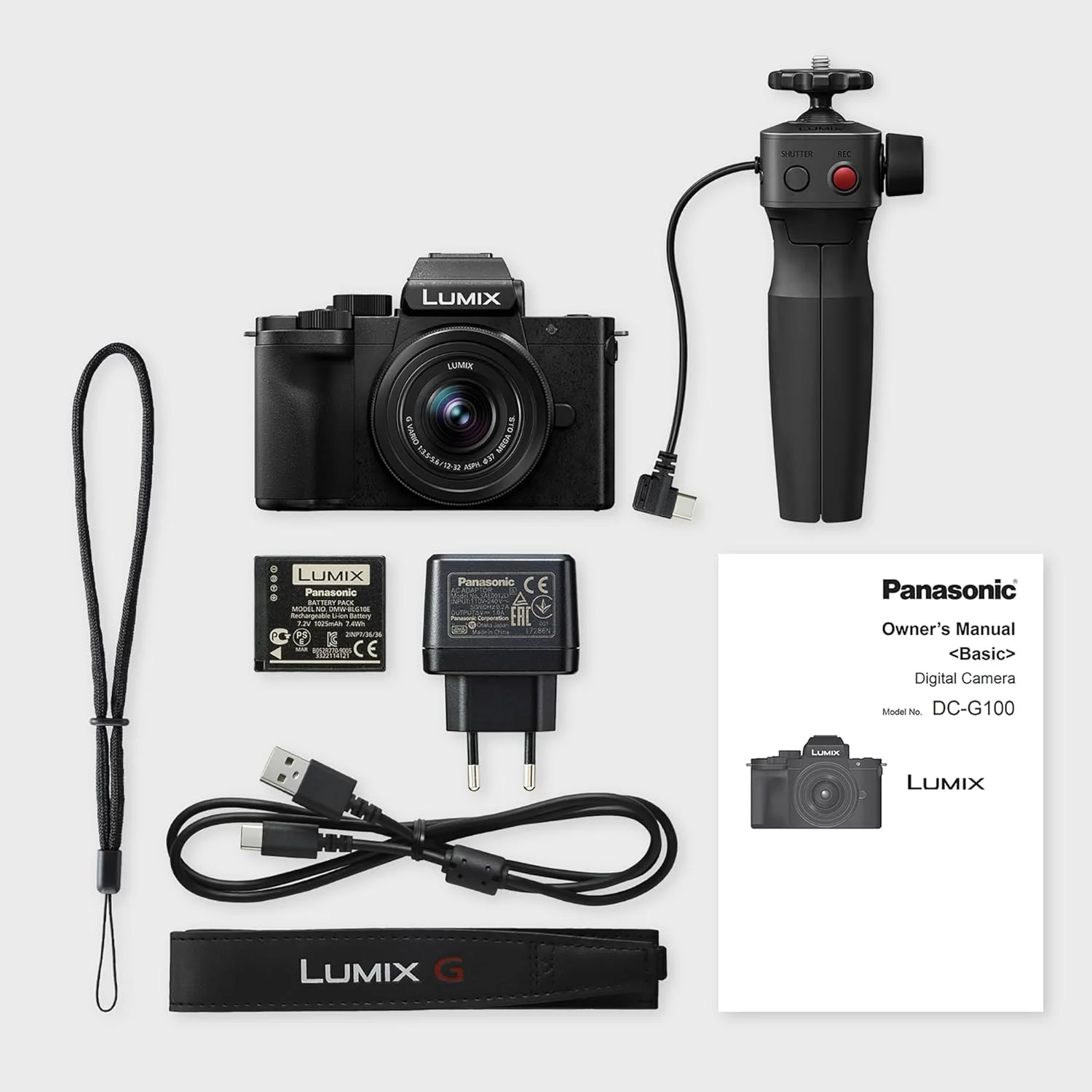 دوربین بدون آینه پاناسونیک Lumix DC-G100DVEGK Micro Four Thirds به همراه لنز Lumix G Vario 12-32mm F3.5-5.6 و دسته سه پایه DMW-SHGR2، 20.3 مگاپیکسل، فیلمبرداری 4K 30p/FHD 60، دوربین Vlog، شارژ USB-C، مشکی دوربین بدون آینه پاناسونیک Lumix DC-G100DVEGK Micro Four Thirds به همراه لنز Lumix G Vario 12-32mm F3.5-5.6 و دسته سه پایه DMW-SHGR2، 20.3 مگاپیکسل، فیلمبرداری 4K 30p/FHD 60، دوربین Vlog، شارژ USB-C، مشکی