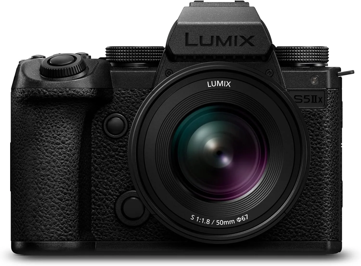 دوربین بدون آینه فول فریم پاناسونیک LUMIX DC-S5M2XCE با لنز LUMIX S 50mm F1.8، ضبط نامحدود 4K 60P و 6K 30P، صفحه نمایش چرخان، Wi-Fi، فوکوس خودکار هیبریدی فازی، لرزشگیر فعال، بسته باتری DMW-BLK22، مشکی