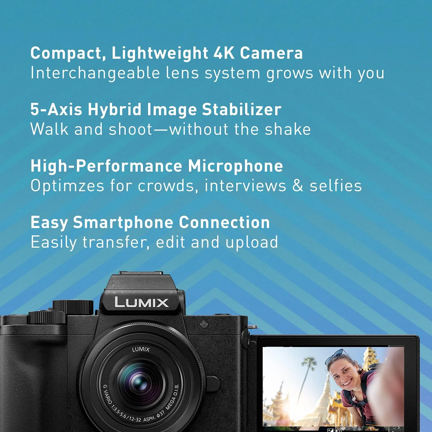دوربین بدون آینه پاناسونیک LUMIX G100 4k برای عکس و فیلم، میکروفون داخلی با ردیابی، سیستم لنز قابل تعویض میکرو چهار سوم، لنز 12-32 میلیمتری، لرزشگیر هیبریدی 5 محوره، DC-G100KK (مشکی) دوربین بدون آینه پاناسونیک LUMIX G100 4k برای عکس و فیلم، میکروفون داخلی با ردیابی، سیستم لنز قابل تعویض میکرو چهار سوم، لنز 12-32 میلیمتری، لرزشگیر هیبریدی 5 محوره، DC-G100KK (مشکی)