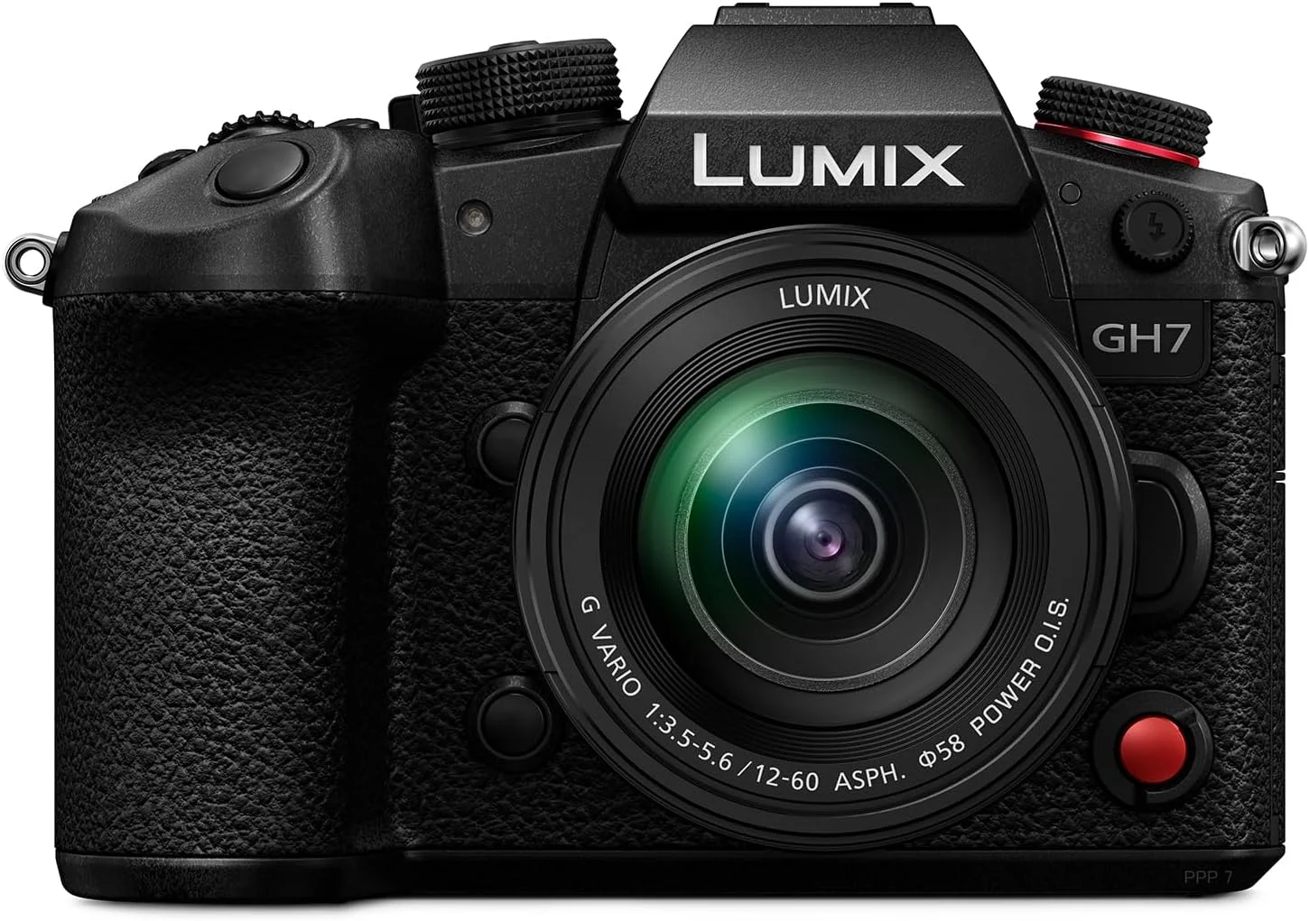 دوربین پاناسونیک Lumix DC-GH7ME با حسگر 25.2 مگاپیکسل Open Gate، فیلمبرداری C4K/4K 4:2:2 60/50p، فوکوس خودکار هیبریدی فازی، لرزشگیر فعال، LUT، صدای 32 بیتی شناور، منظره یاب OLED، مانیتور چرخان، مشکی، همراه با لنز H-FS12060