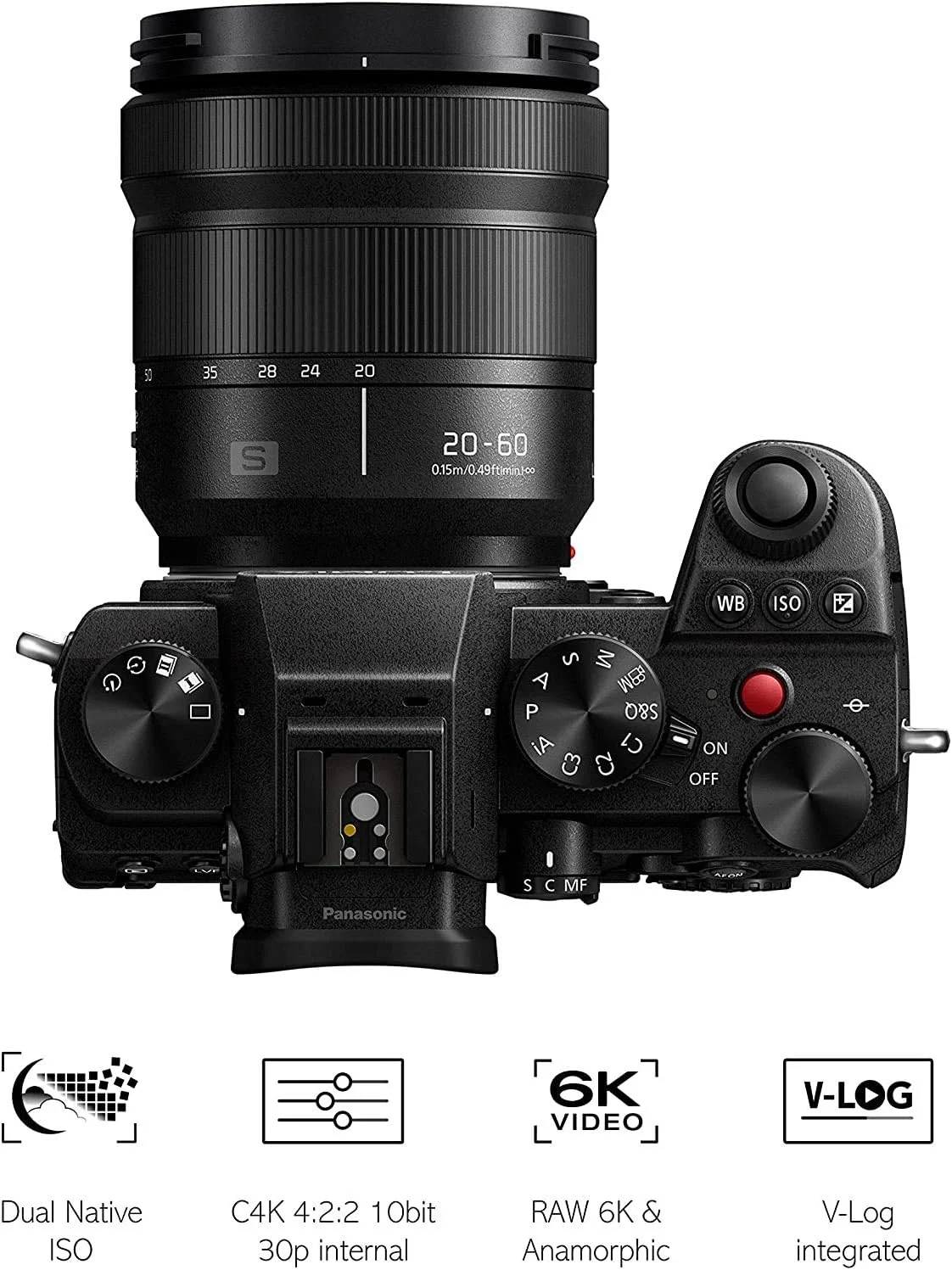 دوربین بدون آینه فول فریم پاناسونیک LUMIX DC-S5GR-KIT S5، ضبط ویدیو 4K 60P با صفحه نمایش چرخان و Wi-Fi، مانت L، لرزشگیر دوگانه 5 محوره، (مشکی) و گریپ مخصوص ولاگینگ [اختصاصی آمازون]