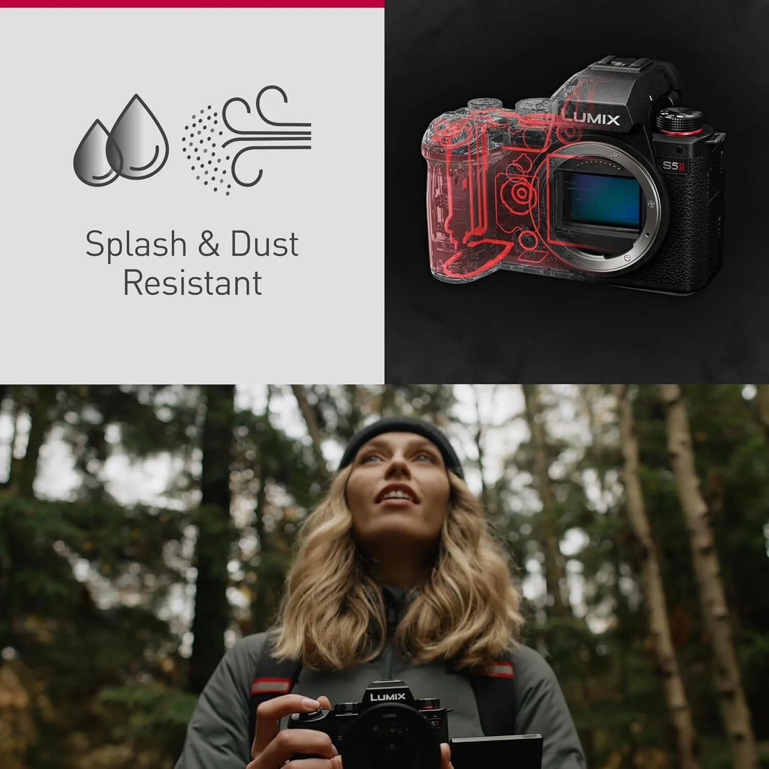 دوربین بدون آینه فول فریم پاناسونیک LUMIX DC-S5 II، 4K 60P و 6K 30P، صفحه نمایش چرخان، Wi-Fi، فوکوس خودکار هیبریدی فازی با 779 نقطه، لرزشگیر فعال، مشکی دوربین بدون آینه فول فریم پاناسونیک LUMIX DC-S5 II، 4K 60P و 6K 30P، صفحه نمایش چرخان، Wi-Fi، فوکوس خودکار هیبریدی فازی با 779 نقطه، لرزشگیر فعال، مشکی