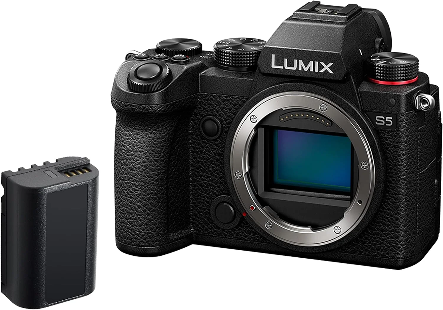 دوربین بدون آینه فول فریم پاناسونیک LUMIX DC-S5 S5، ضبط ویدئو 4K 60P با صفحه نمایش چرخان و Wi-Fi، لرزشگیر دوگانه 5 محوره، (مشکی)، به همراه بسته باتری اضافی