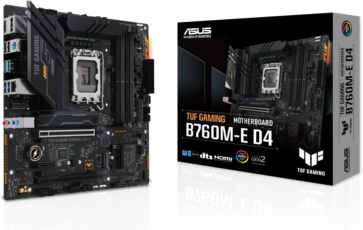 مادربرد ایسوس TUF Gaming B760M-E D4 سوکت اینتل LGA 1700 (Intel B760, mATX, حافظه DDR4, PCIe 4.0, 2X M.2, Realtek 2.5Gb Ethernet, Aura Sync)